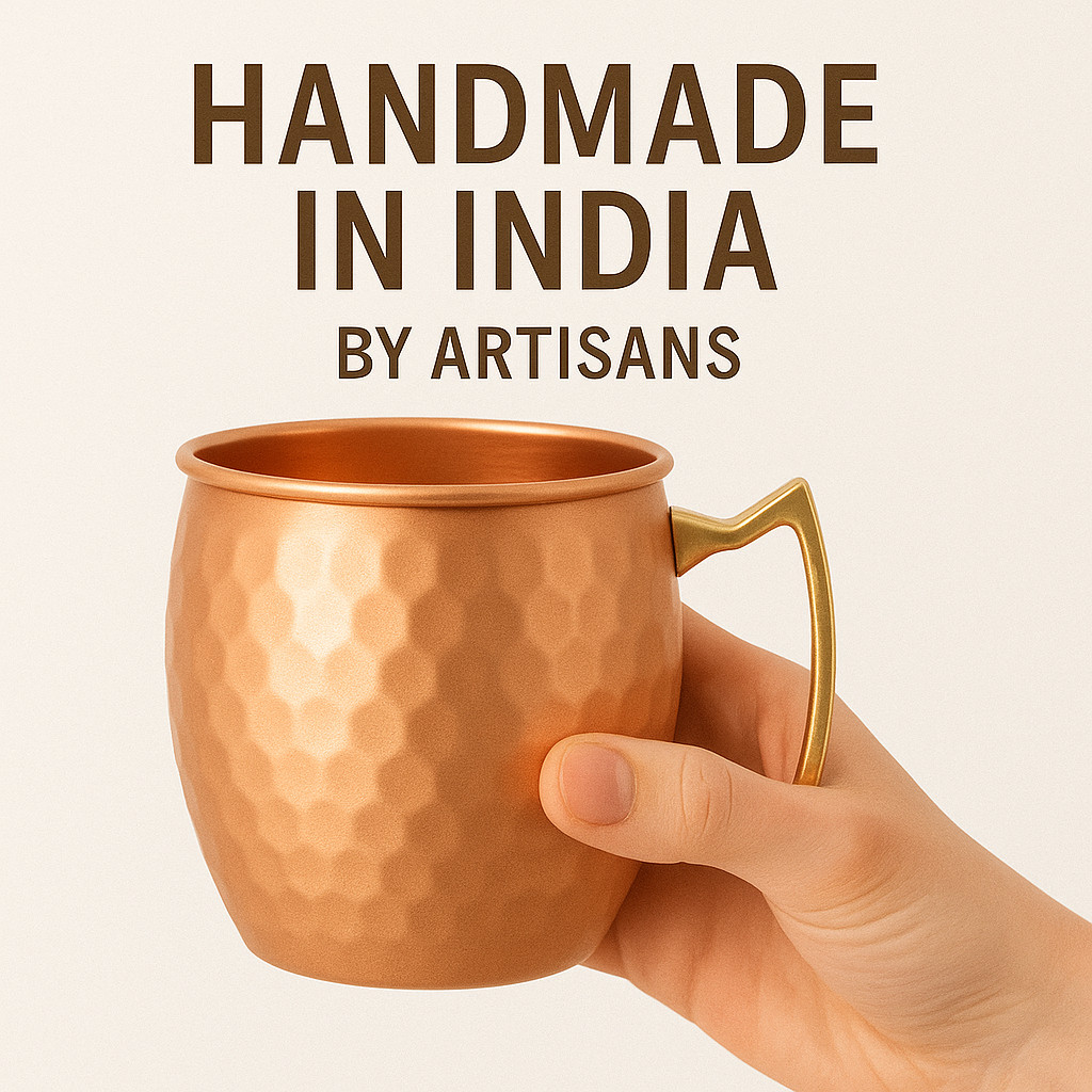 100% Handmade 16oz Solid Copper Mule Mug – Barrel Shaped Mug with Brass Handle