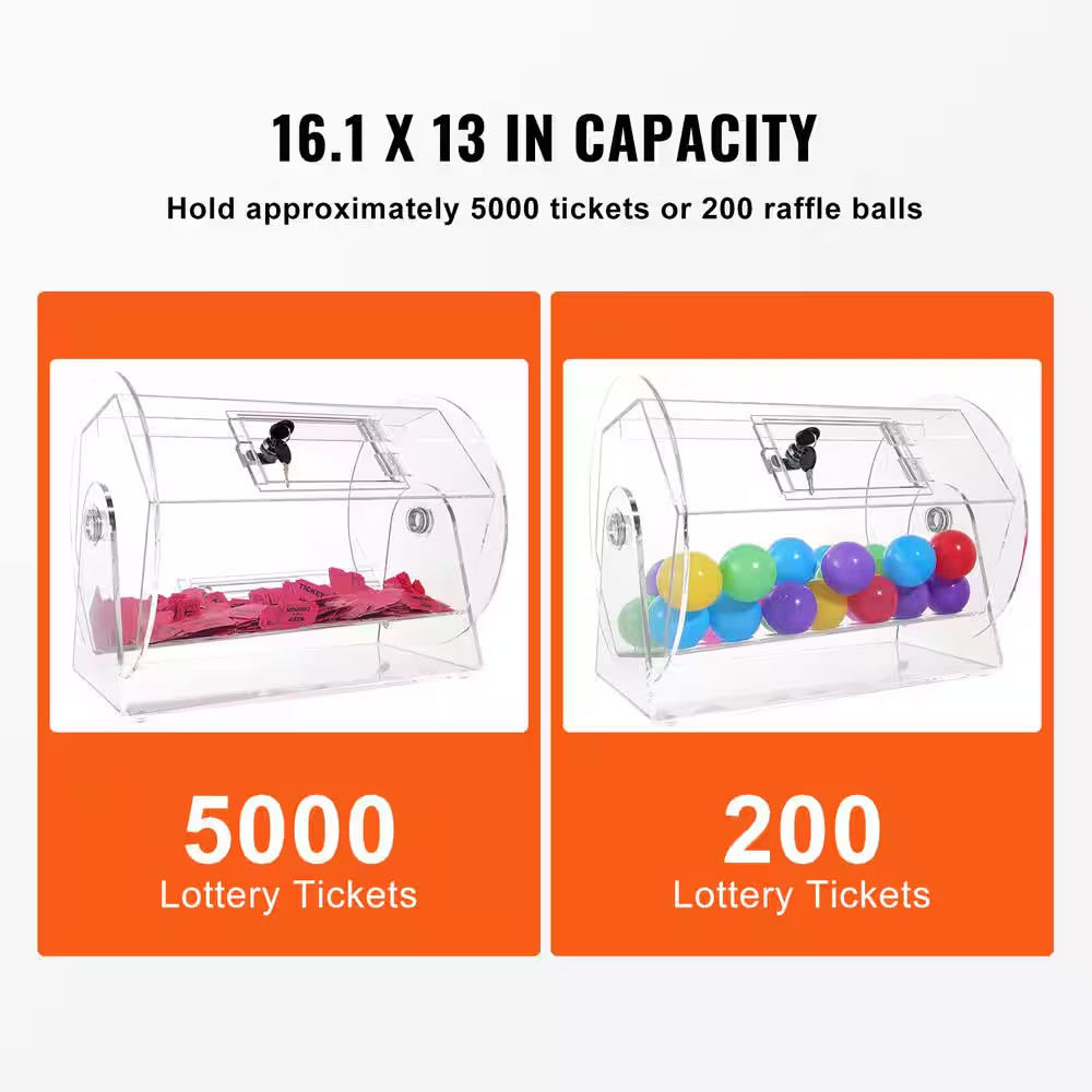 Acrylic Raffle Drum, Raffle Ticket Spinning Cage with 2-Keys, Transparent, Holds