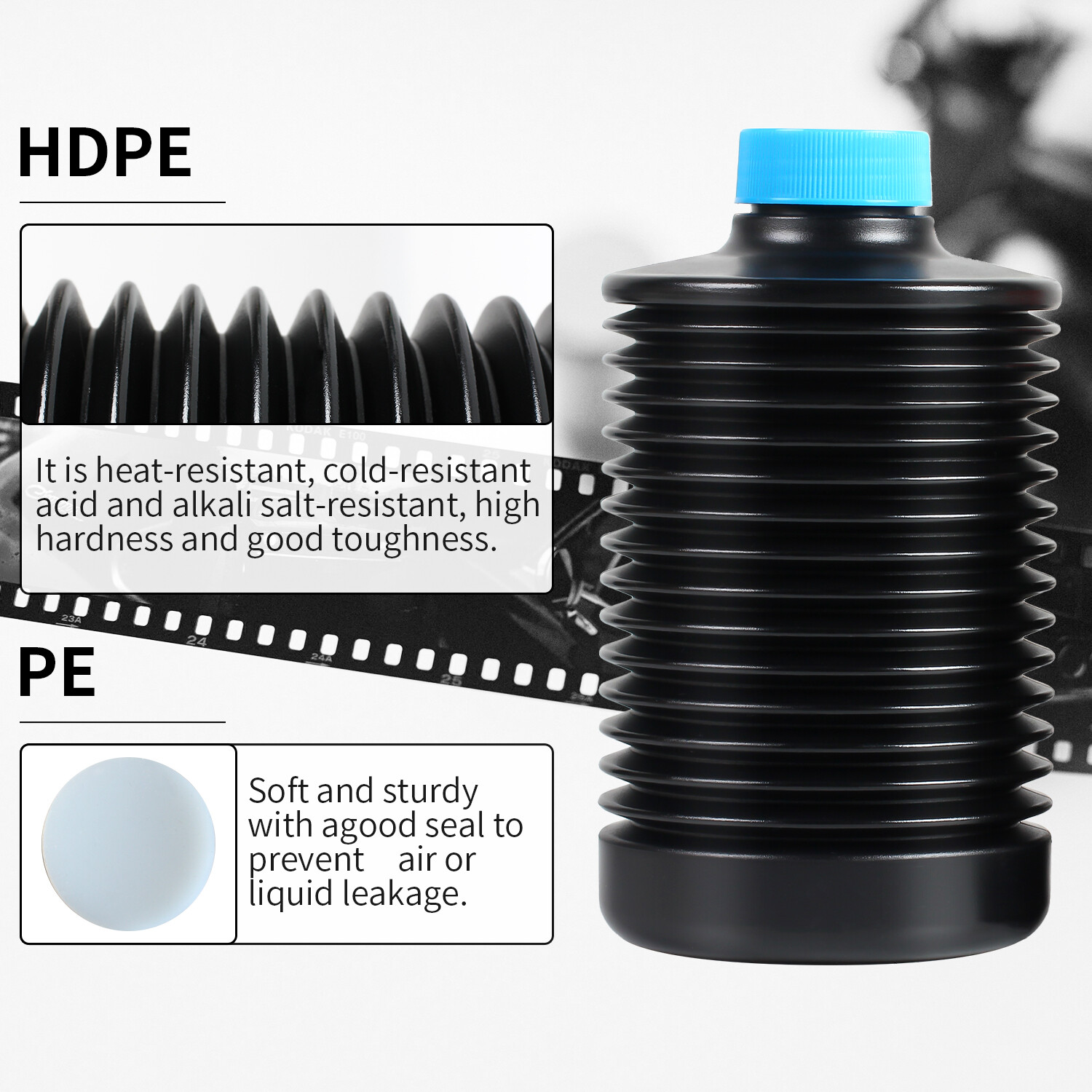 eTone 3PCS 1L Collapsible Storage Bottles For Darkroom Chemical Film Developing