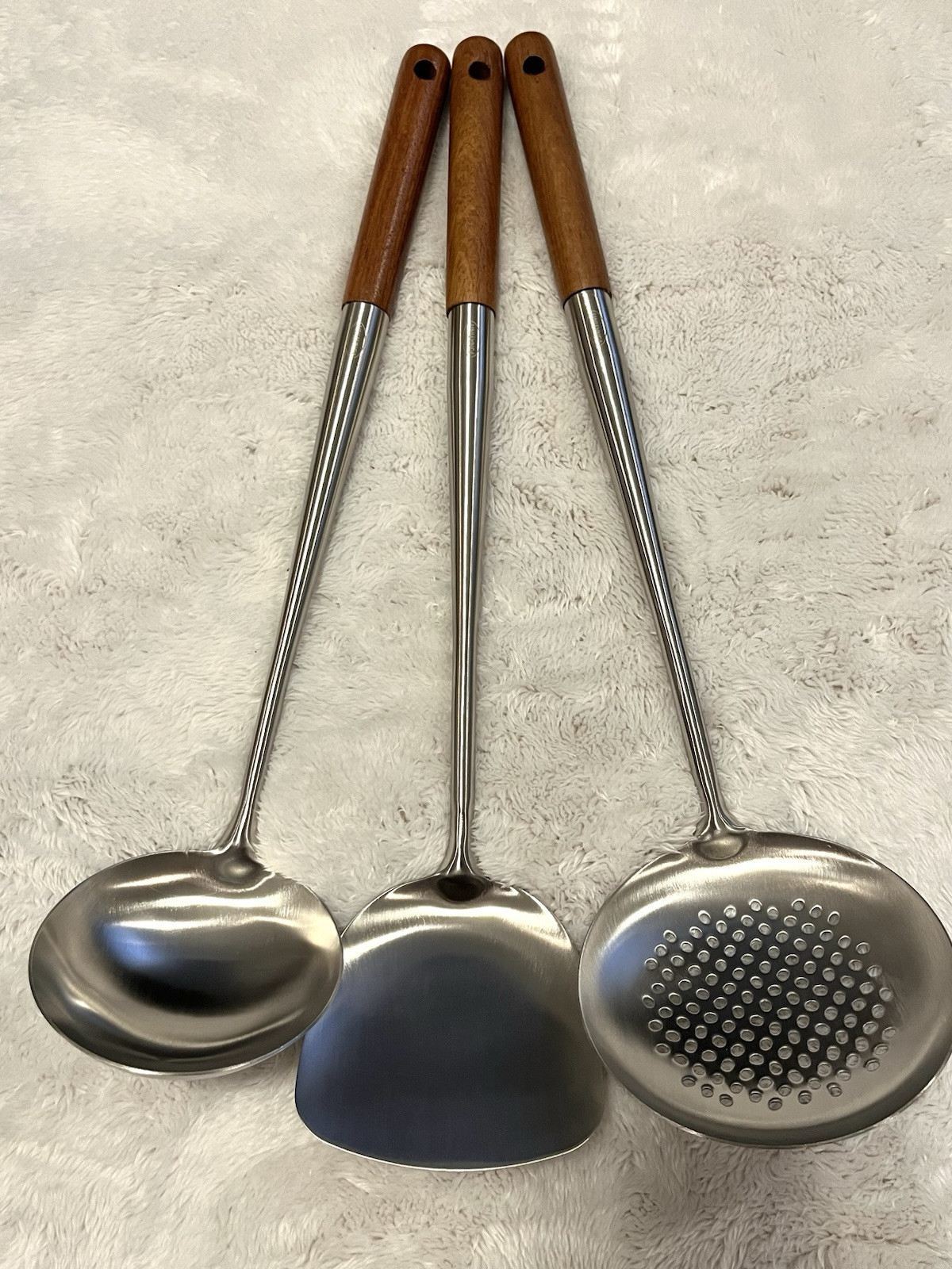 Stainless Steel Wok Spatula Ladle Tool Set Long Handle 17inches Kitchenware NEW