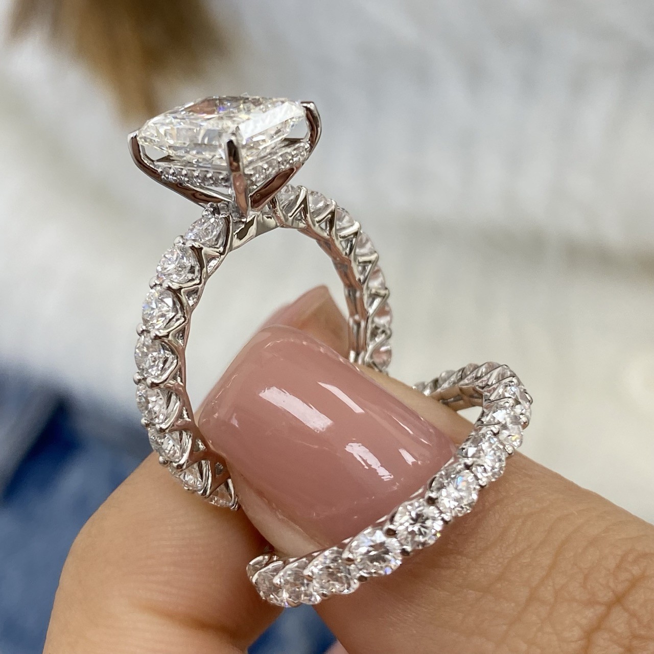 Diamond Radiant Ring Set VS1 F IGI Certified 5.8 Ct Labcreated 18K White Gold