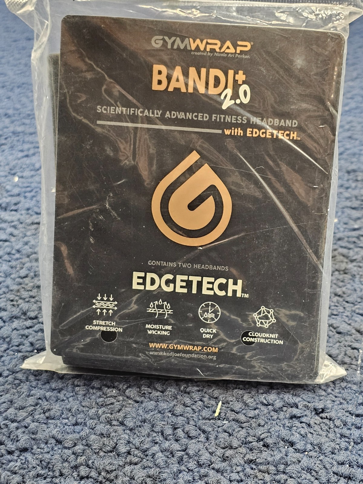 (QTY 2) GYMWRAP Shadow, Black Bandi+ 2.0 Headbands, EdgeTECH, Quick Dry