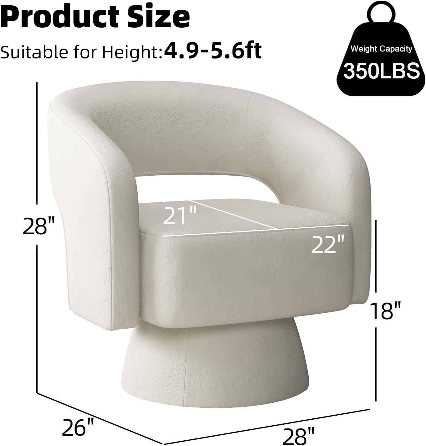 EBELLO Swivel Barrel Chair, Velvet Fabric Swivel Accent Chair with Soft Cushion