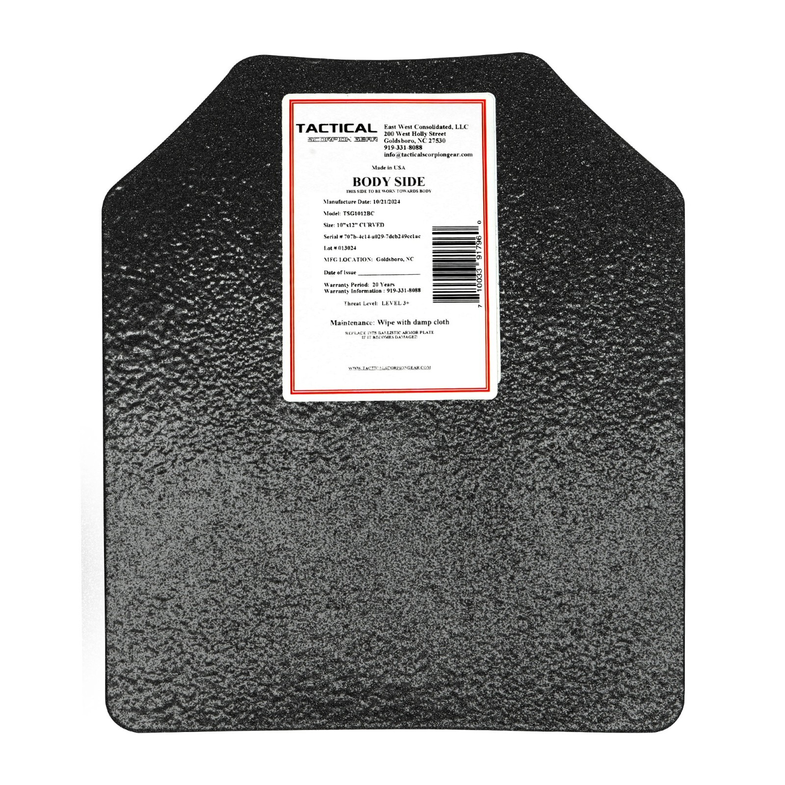 Tactical Scorpion Gear AR500 Level 3 III Body Armor Plates Pair Curved 10 x 12