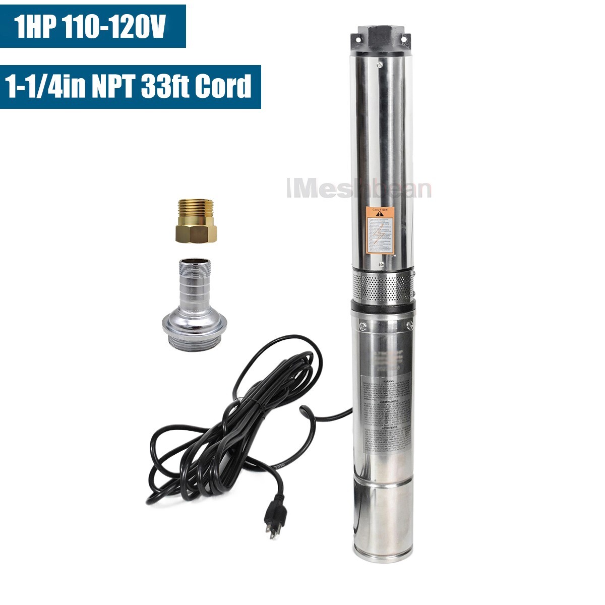 1 HP 4" Deep Well Submersible Pump ,115V, 33 GPM, 276FT ,60Hz,Stainless Steel