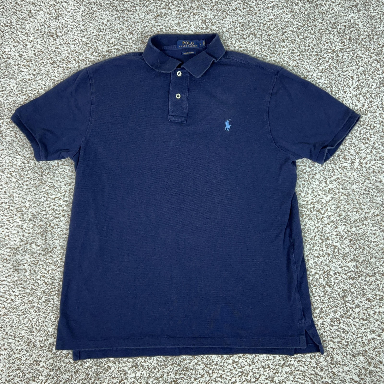Polo Ralph Lauren Polo Shirt Mens Large Navy Blue Custom Slim Fit Cotton Pony