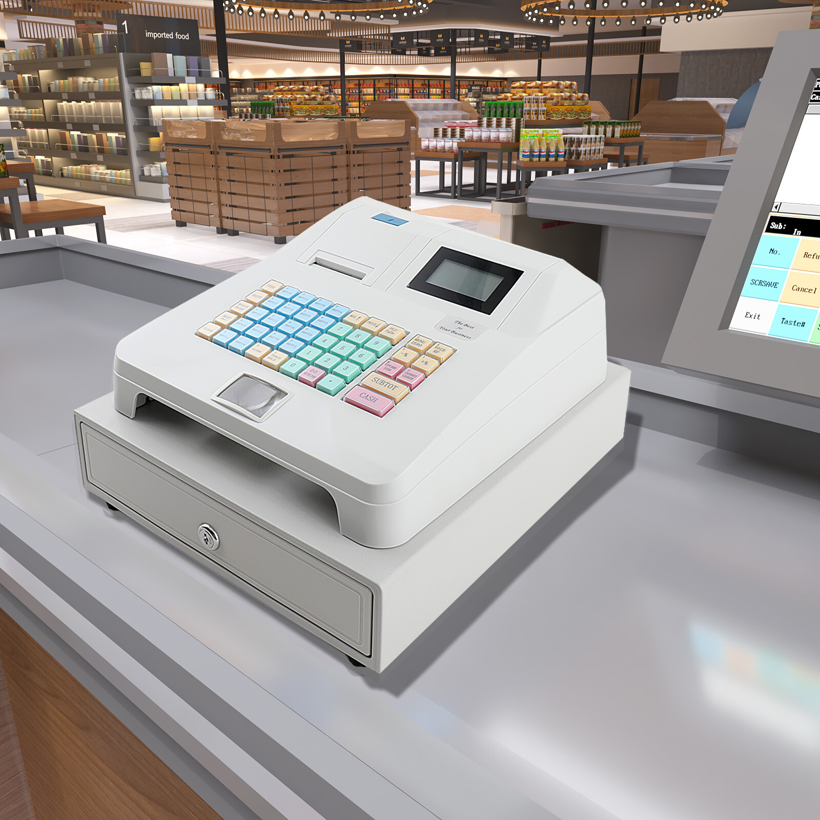 8 Digital LED Electronic Cash Register 48 Keys with Thermal Printer for Retail