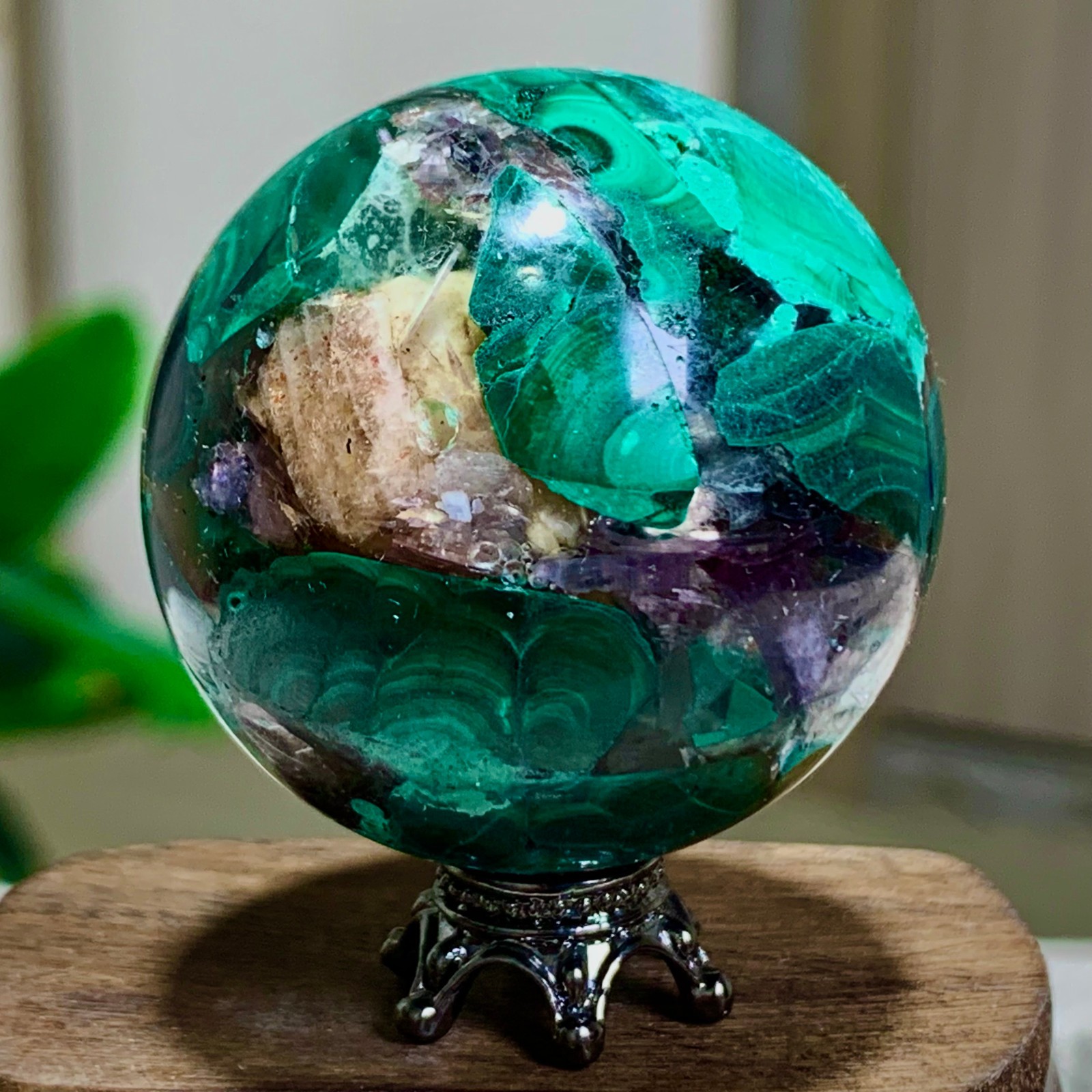 79G Newly discovered rare malachite purple mica symbiotic sphere restoration