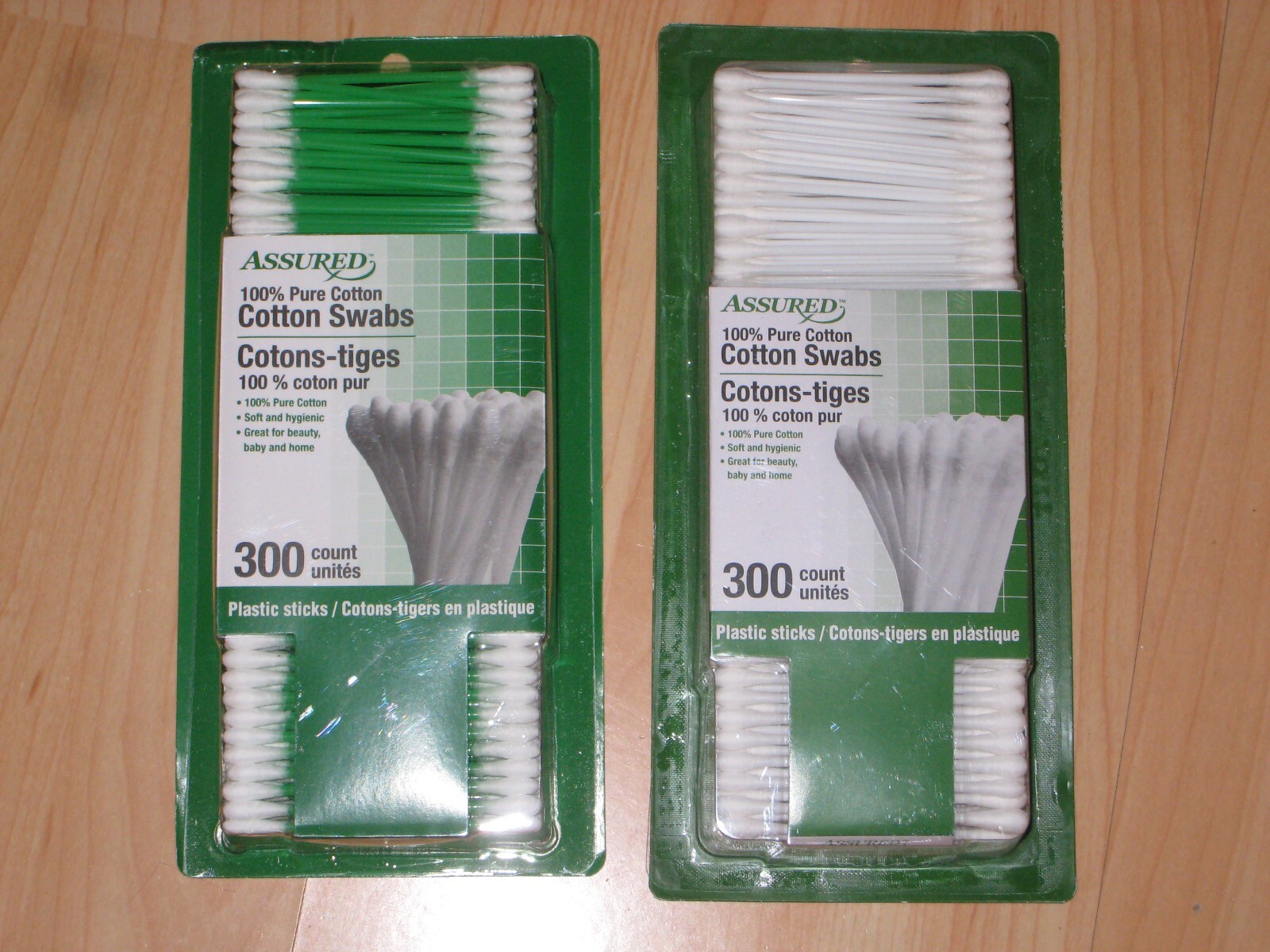 (2) Assured 100% Pure Cotton Swabs/Q-tips 300CT Random Colors New in Sealed Box