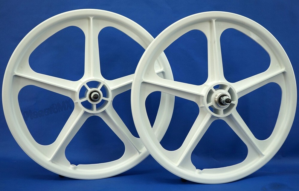 Skyway BMX 20" Tuff Wheels WHITE retro NEW wheelset sealed bearings 3/8 axles *