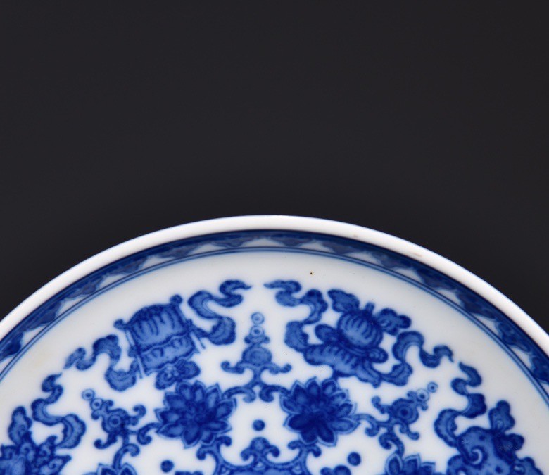 6.3''YongZheng Marked Blue white Porcelain 8 Auspicious Symbol Tray Dish Plate