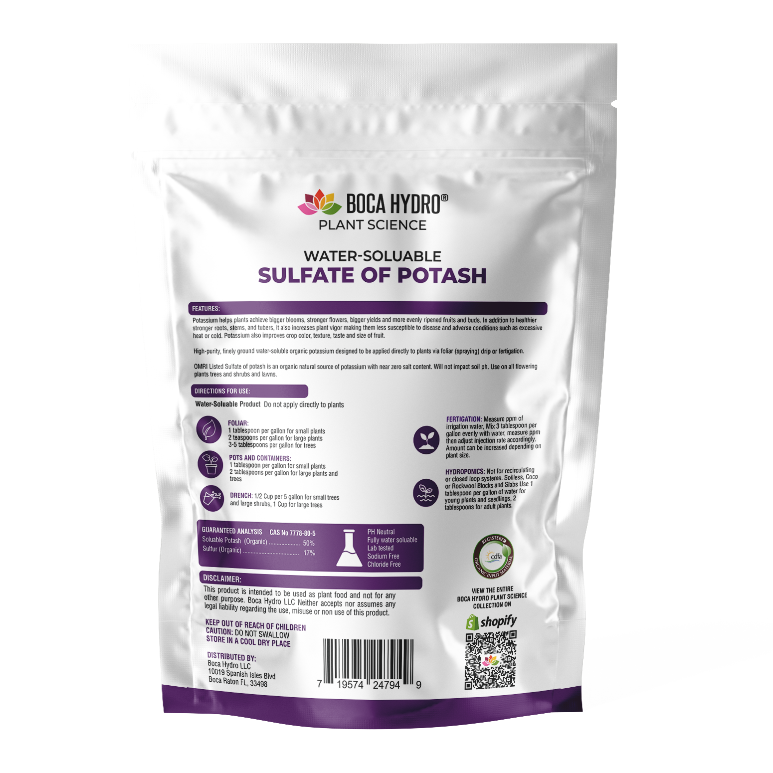 Boca Hydro Organic Sulfate of Potash Water Soluable Nutrient Fertilizer 0-0-50