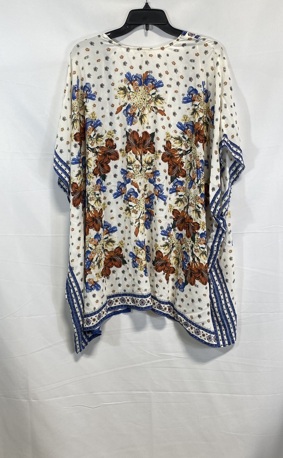 Max Studio Women's White Blue Floral Kimono Cardigan Tunic Top NWT Size XL