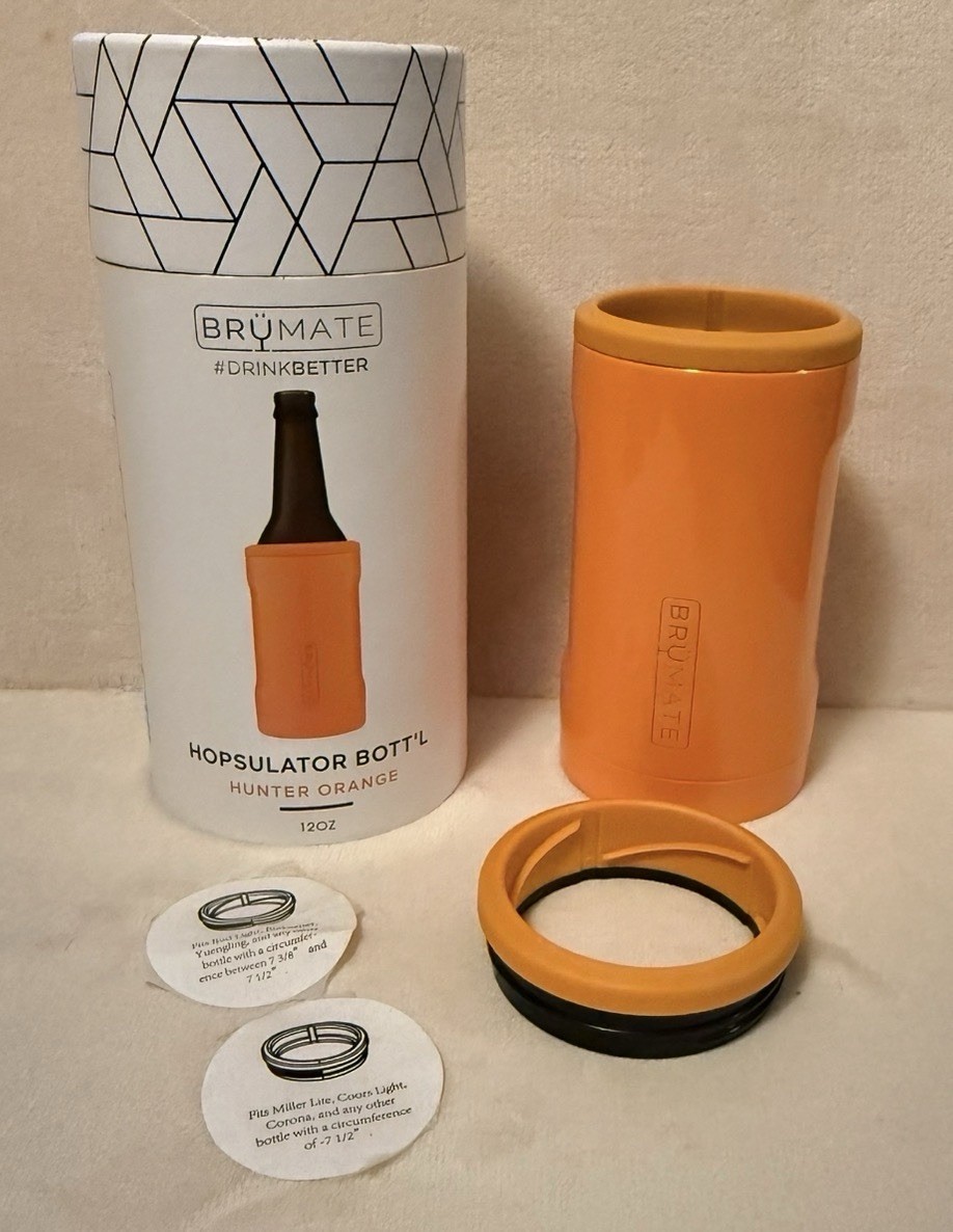 Brumate Hopsulator Cooler Tumbler 12 oz Drink Holder Bottle Hunter Orange