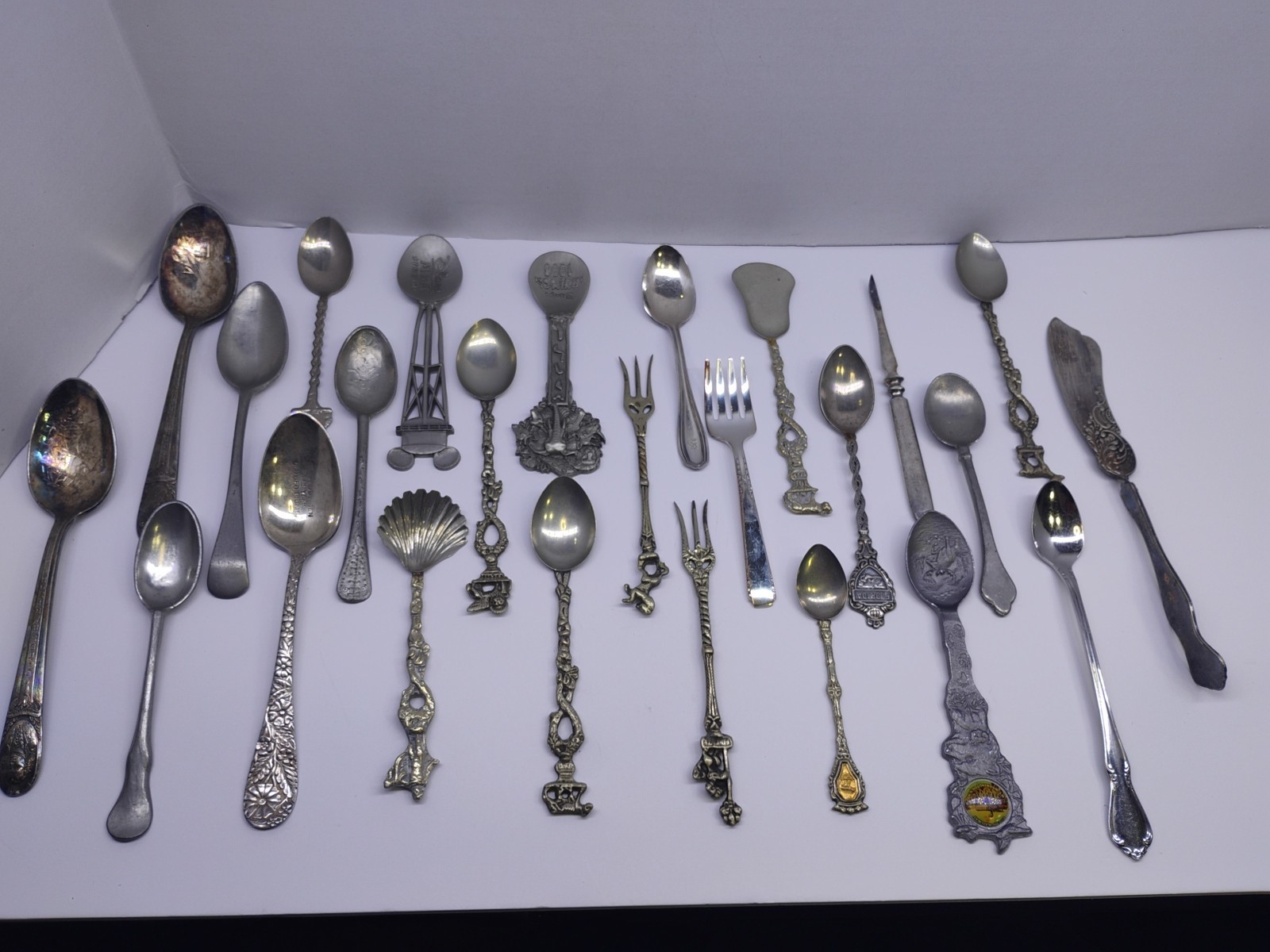 Vtg Figural Ornate Spoons Disney Italy Floral Pewter Silver Plate & More 25