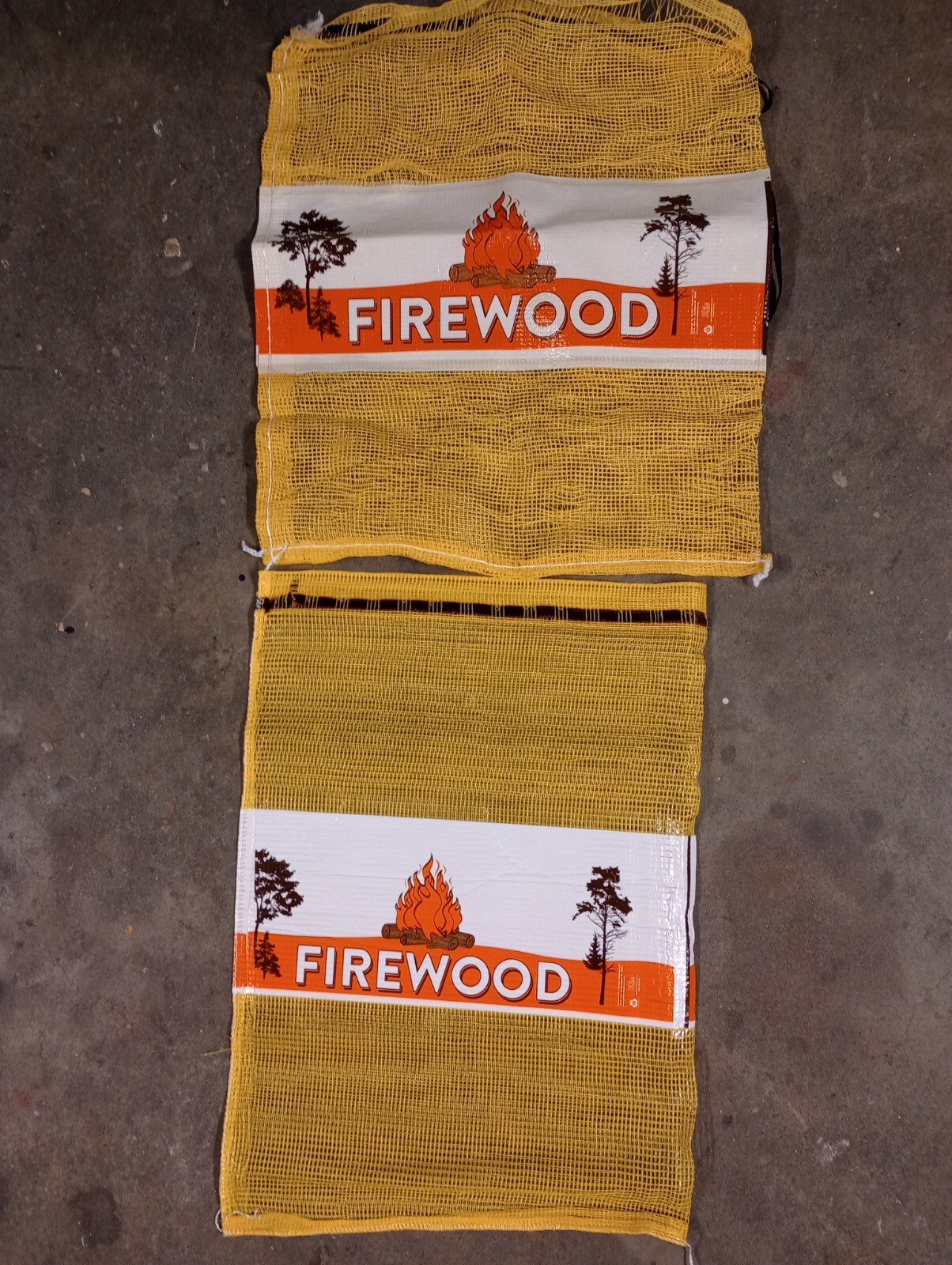 Yellow or Red Mesh Firewood Bags Purple Kindling Bags .75 or 1 Cubic Ft sizes