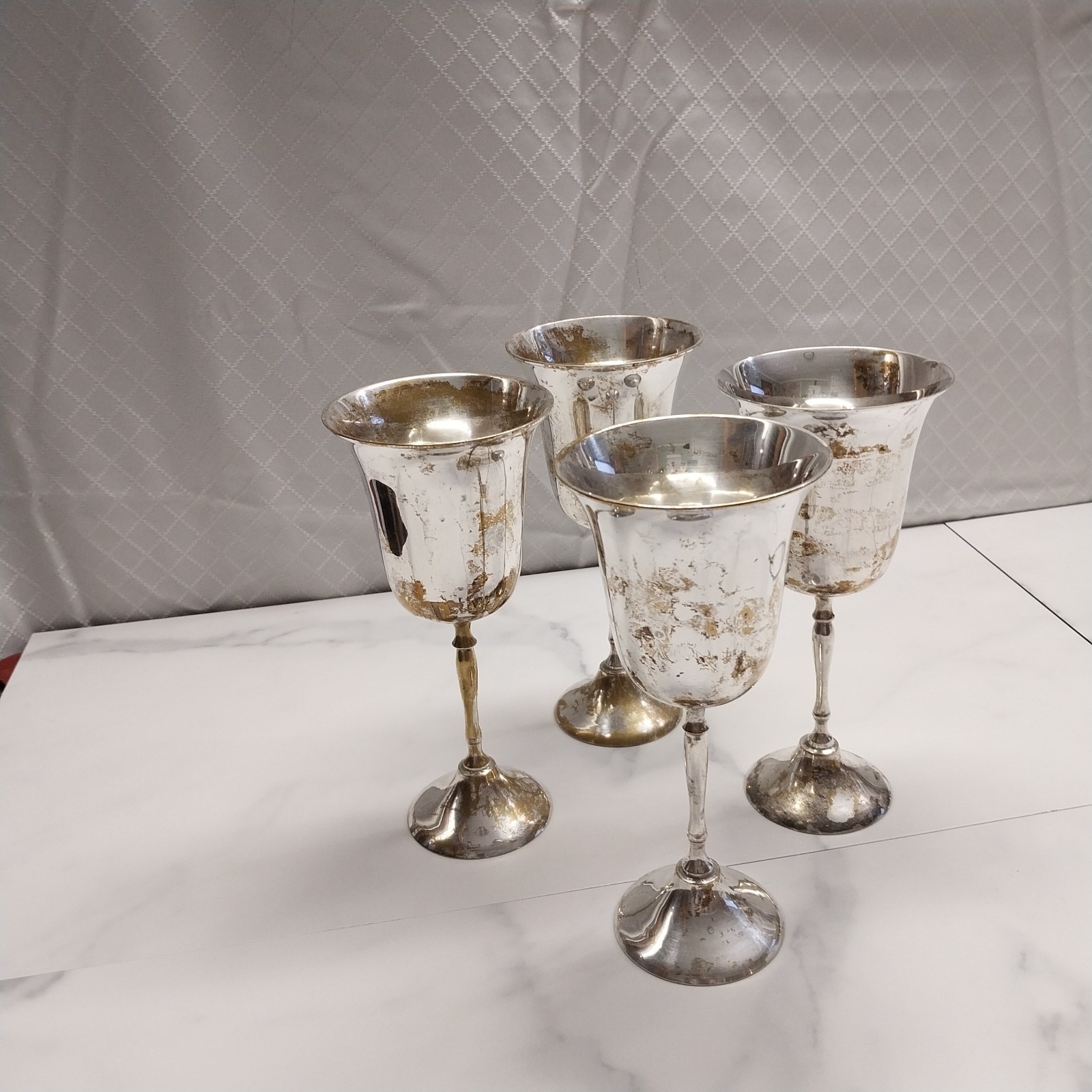 Leonard Water Wine Vintage Silver-plate 8" goblets - set of 4 - worn decor