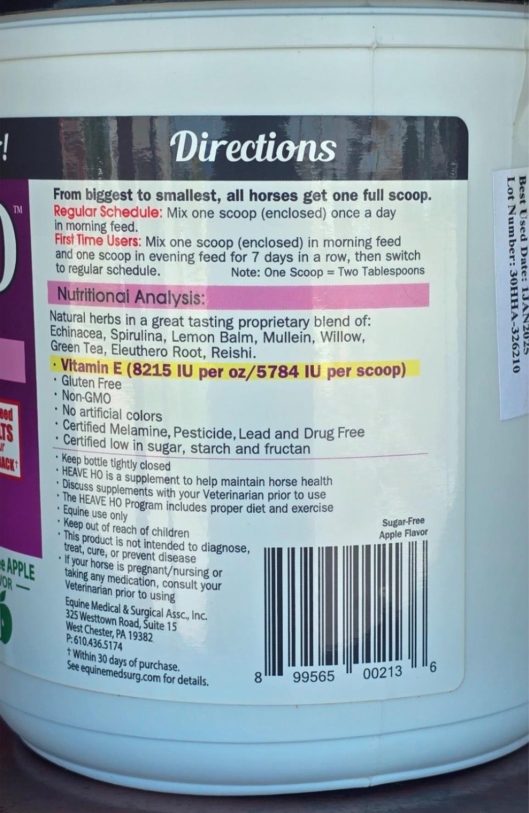 Heave Ho for Allergies, COPD & Coughing in Horses with Surgar-Free Apple-30 day