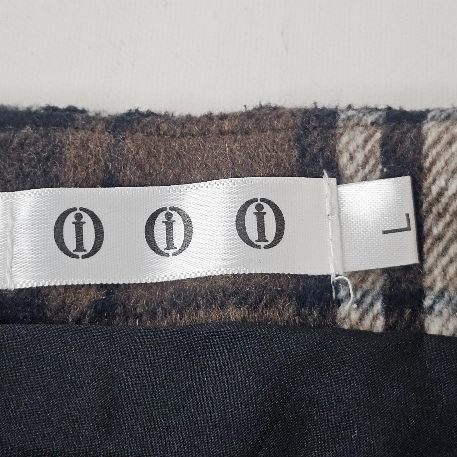 Women Plaid Mini Skirt Brown Black Wool Blend Autumn Size L Side Zip