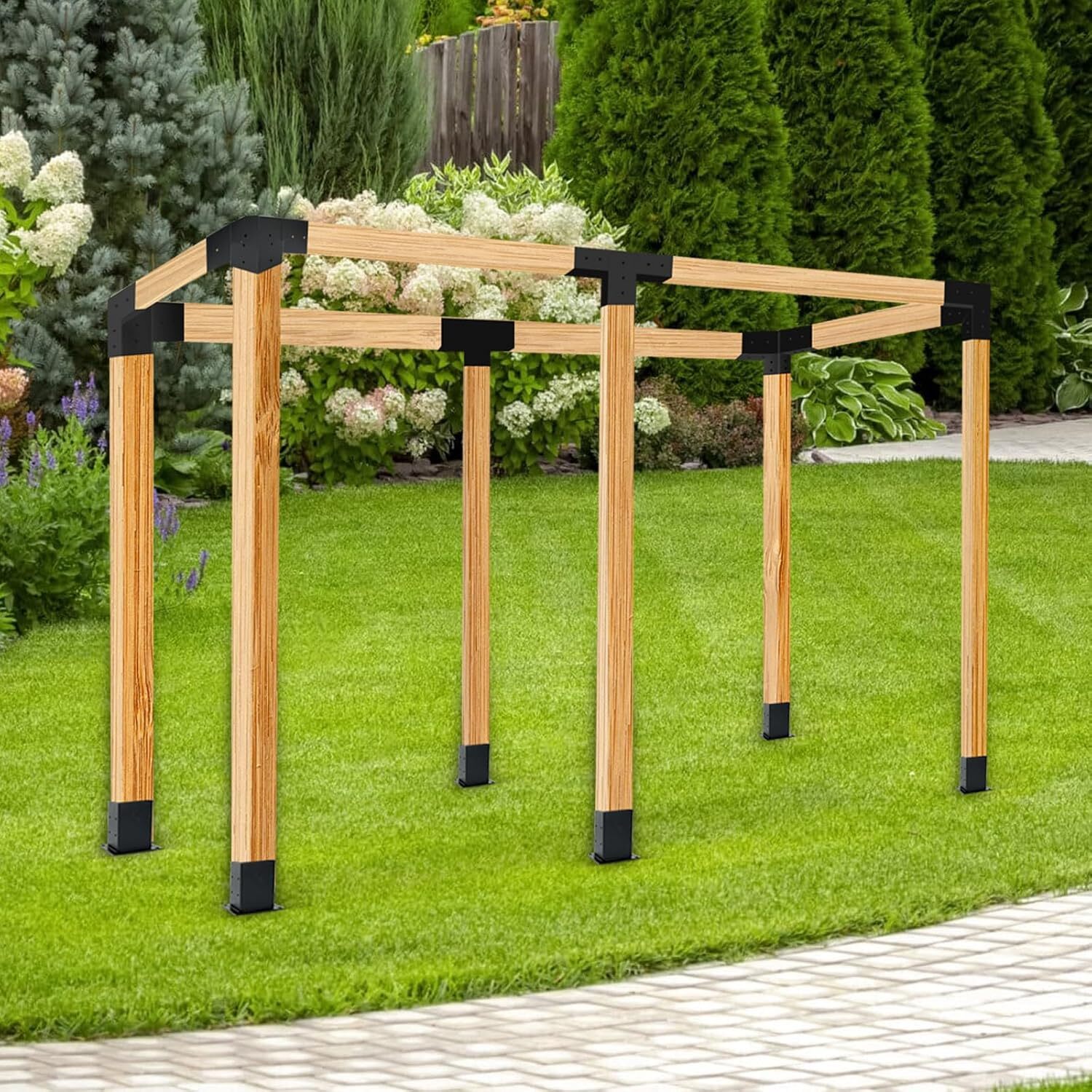 4x4 Pergola Bracket Kit 3.5x3.5 Inner, 3- & 4-Way Brackets with Bases Black