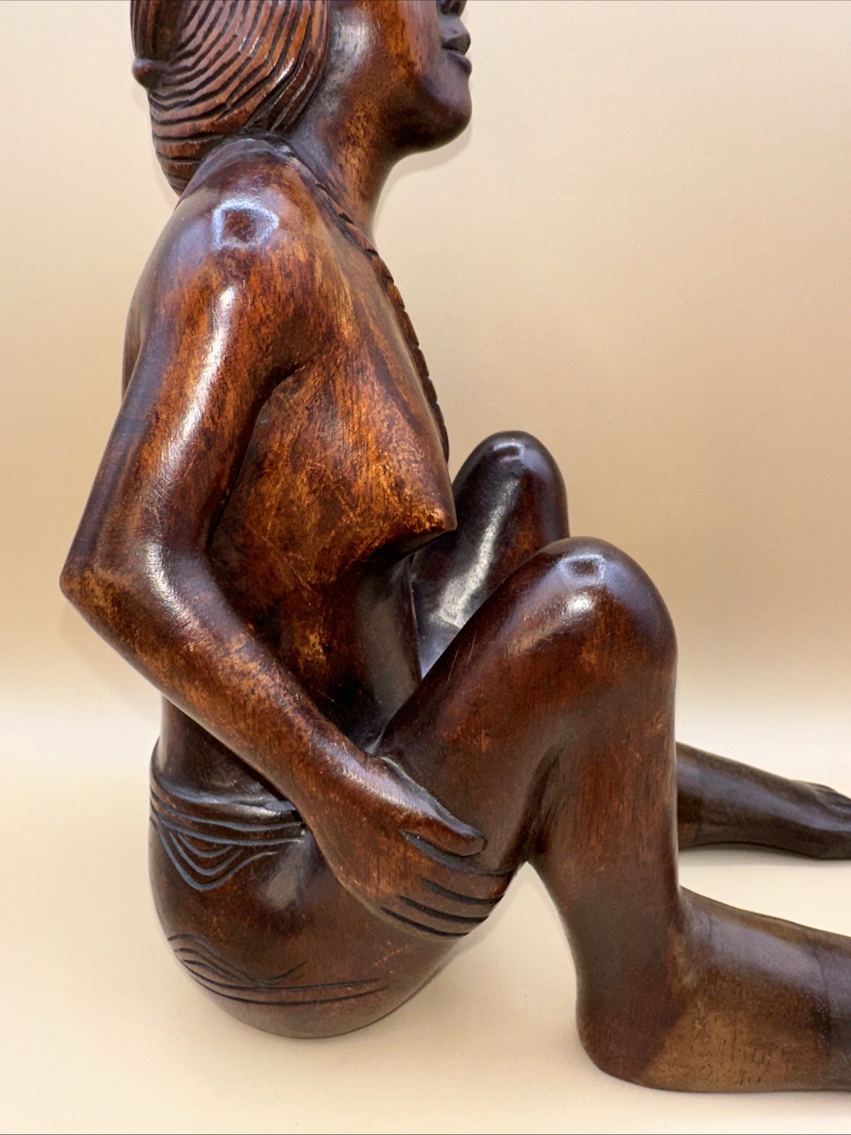 RARE!! VTG AFRICAN MAKONDE MAASAI HAND-CARVED EBONY WOOD SEATED WOMAN SCULPTURE
