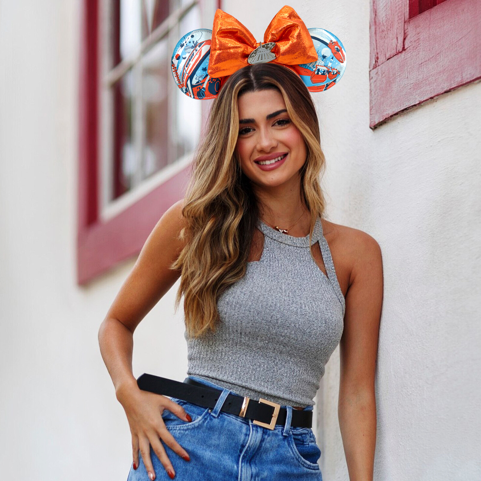 Disney-Tomorrowland Magic Kingdom Space Mountain Minnie Ears Orange Bow Headband