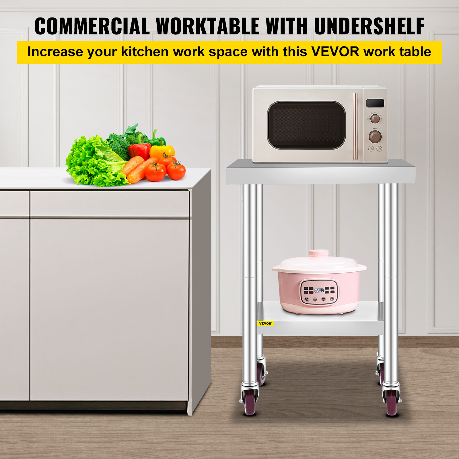 Rolling Stainless Steel Top Kitchen Work Table Cart + Casters Shelving 18"x24"