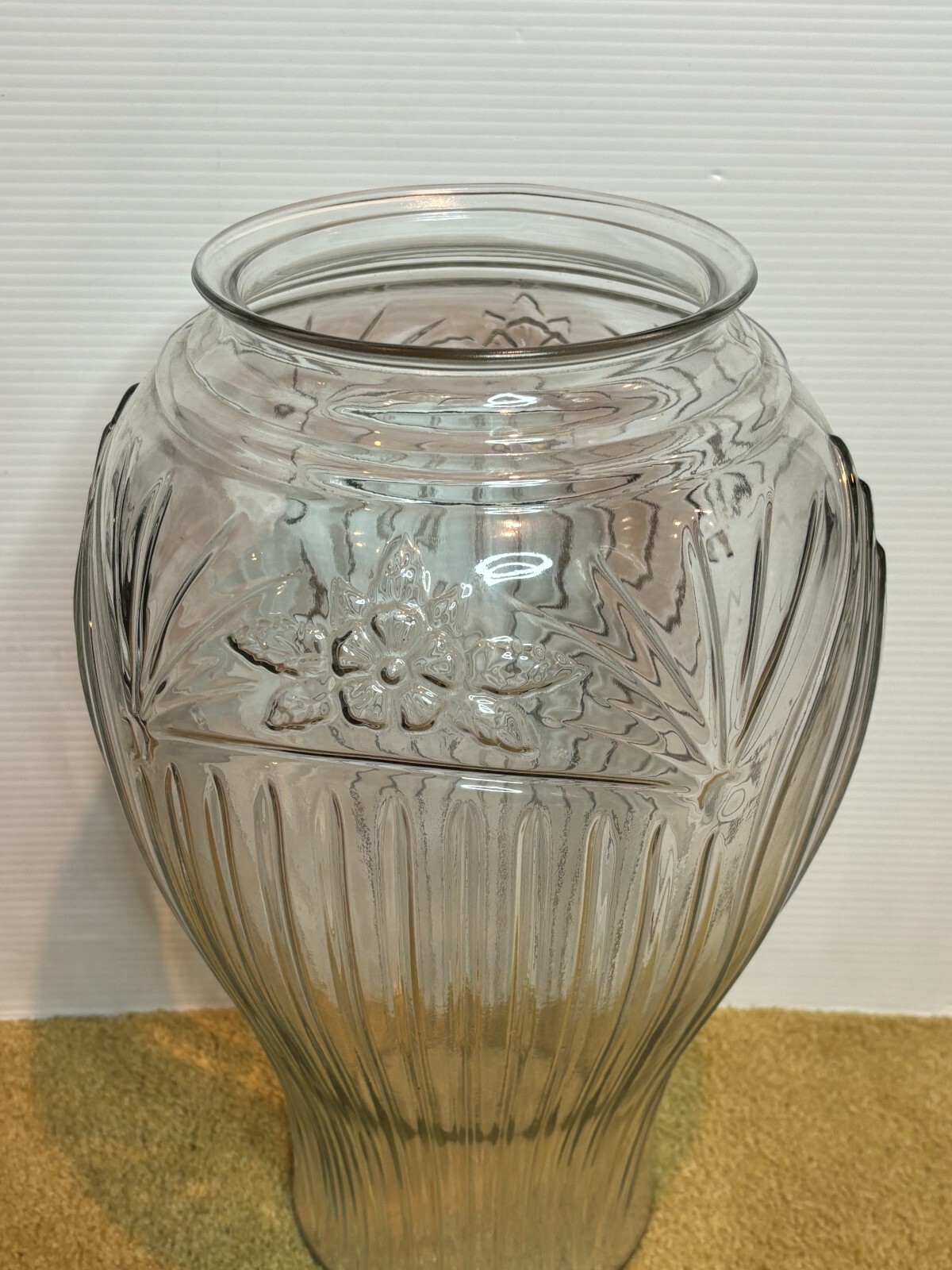 Vintage Clear Cut Thick Heavy Glass Urn Canister Umbrella Cane Stand Vase 16"