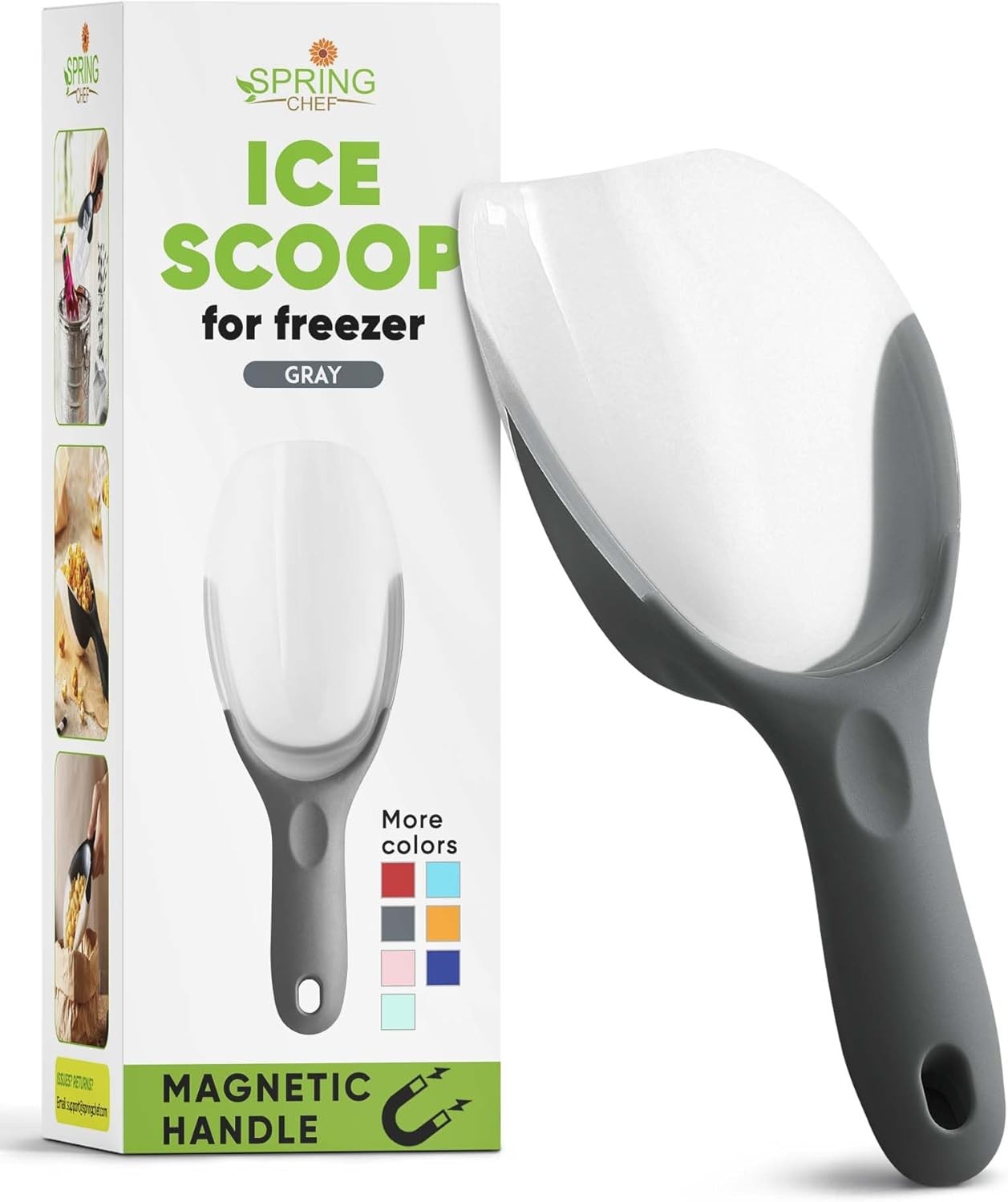 Spring Chef Gray Magnetic Ice Scoop for Freezer - Contoured Translucent