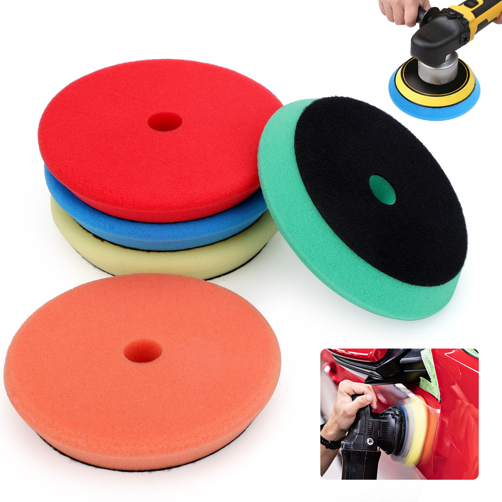 5Pcs Buffing Polishing Pads 6" Backing Plate Compound Buffing Sponge Pads Kit
