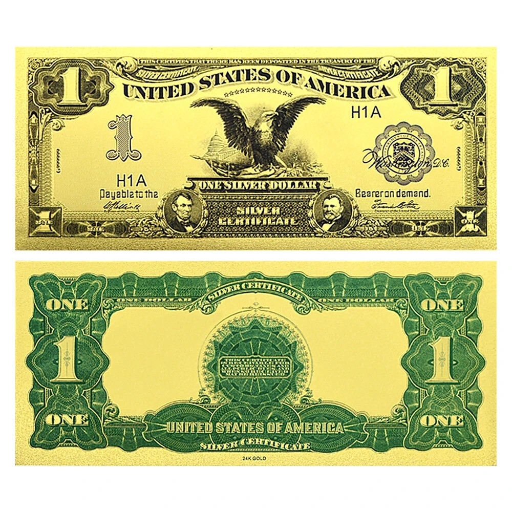 1899 US $1 Dollar Gold Foil Banknote Silver Certificate with bag and Certificate