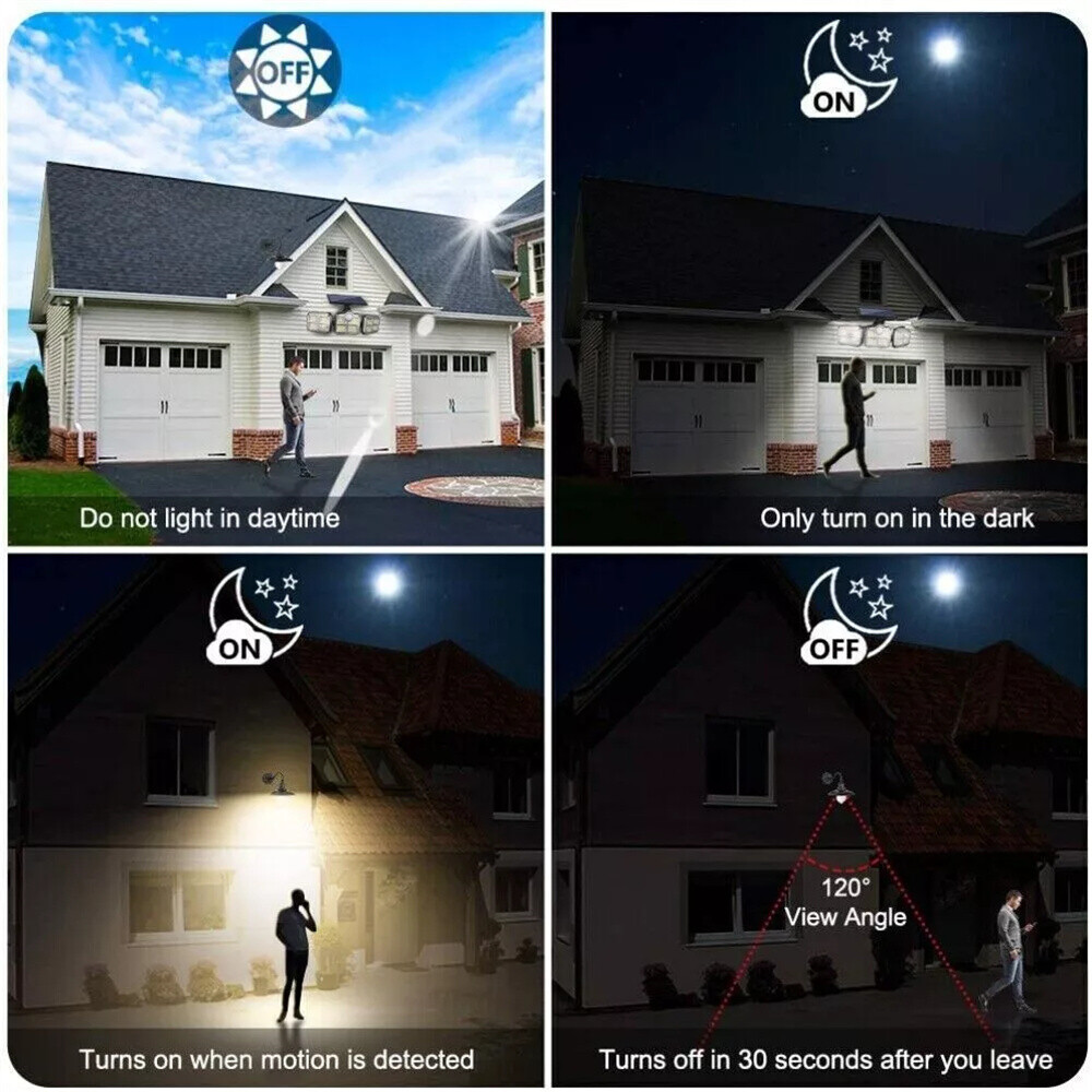 3 Head 50000LM LED Solar Lights Outdoor Waterproof Motion Sensor Security Lamp