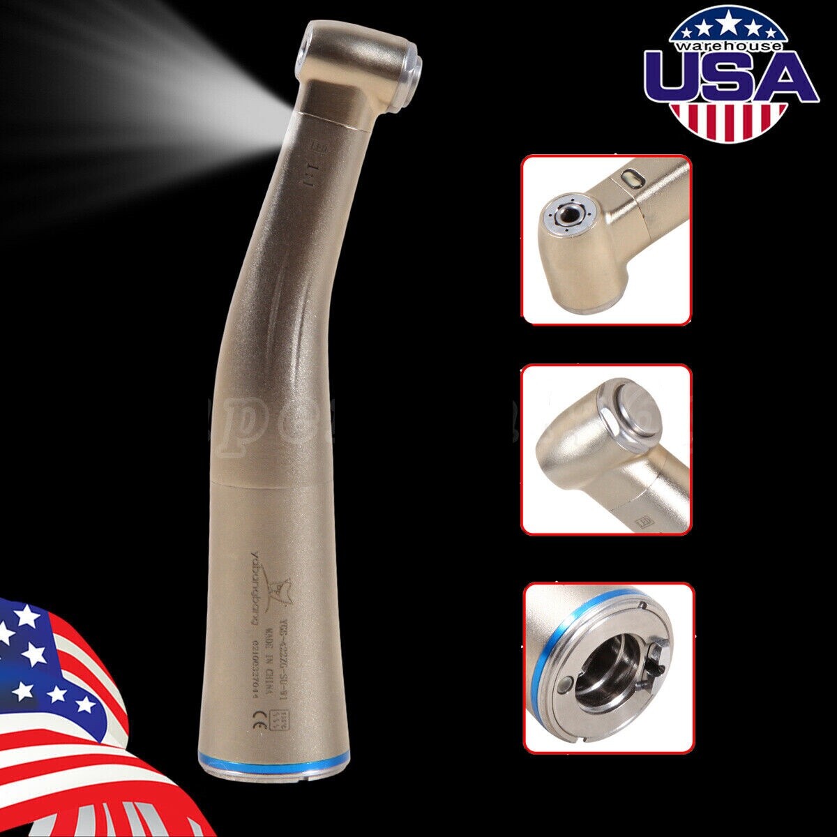 US Dental 1:1 LED Fiber Optic Internal Water Spray Contra Angle Handpiece SANDEN