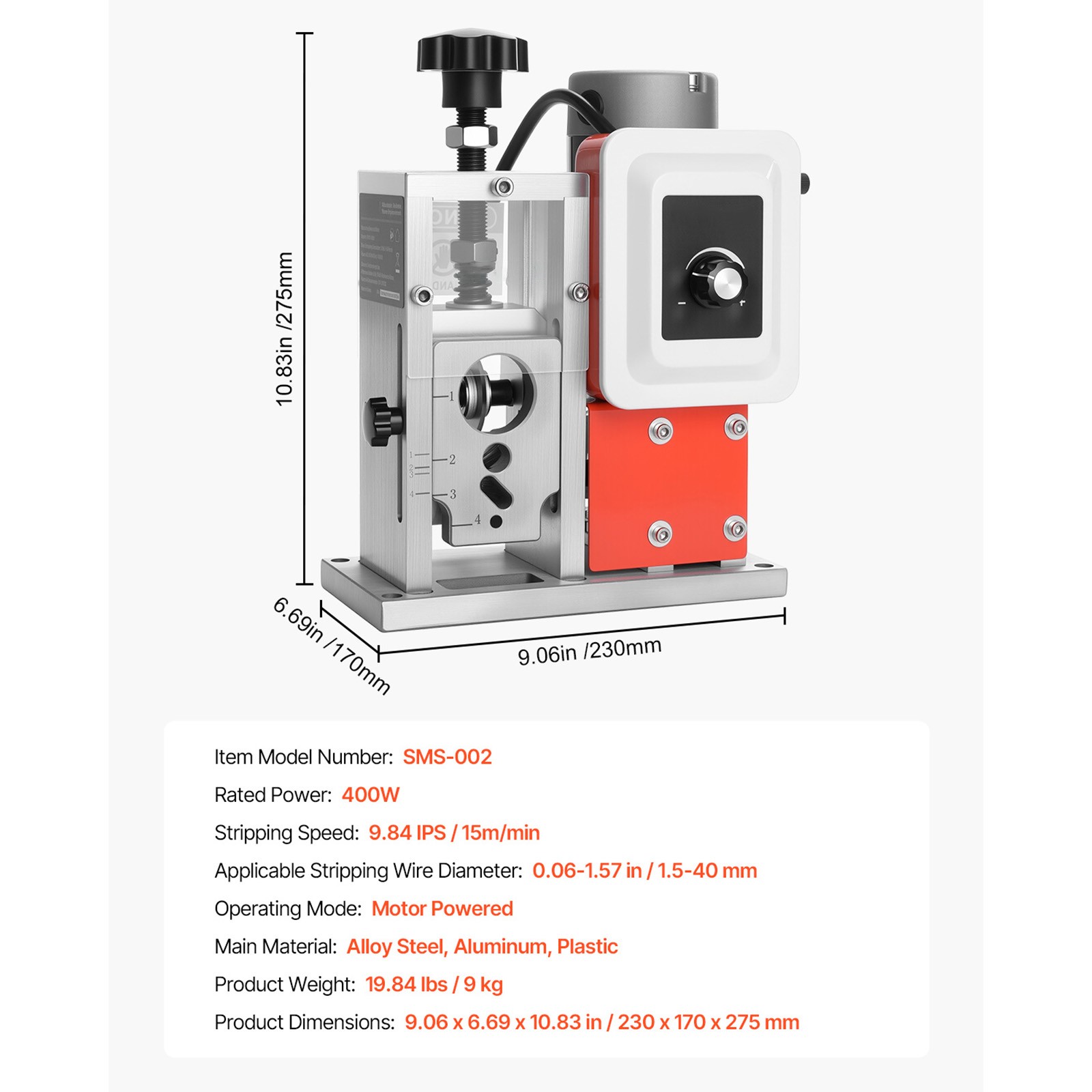 Electric Automatic Wire Stripper Stripping Machine 0.06-1.57 in 400W 15 m/min