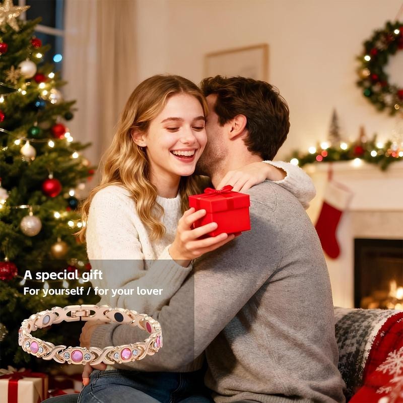 Leaf Design Pure Copper Magnetic Bracelet with Diamonds