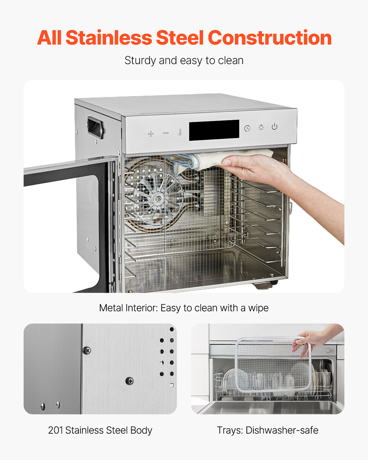 VEVOR 8 Trays Food Dehydrator Machine Stainless Steel 400W Jerky Fruit Drying