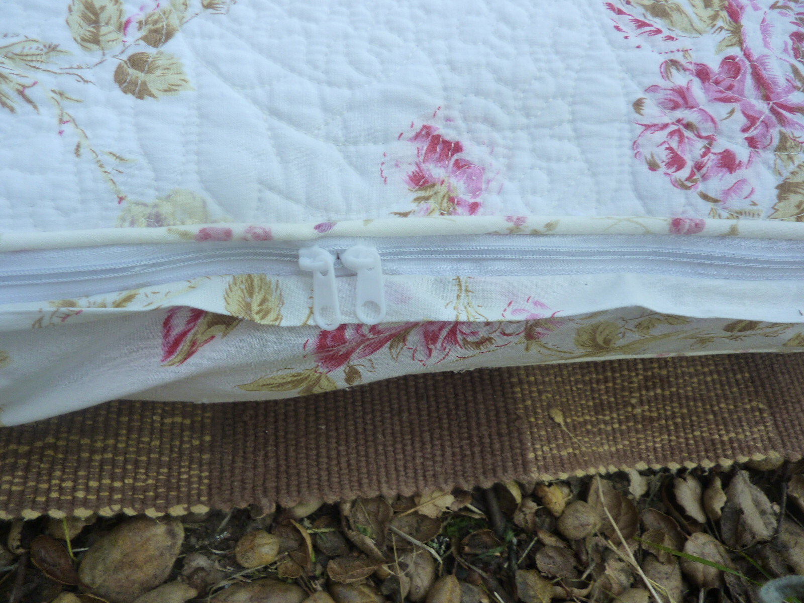 Quilted Shabby French Country Chic Roses Large Floor Pillow Cover 24x40 Zipper