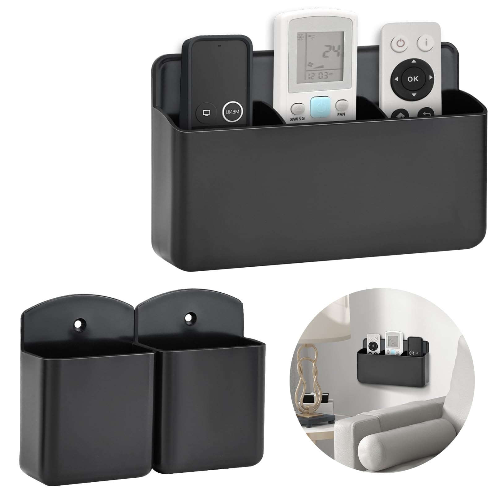 3 Pack Remote Control Holder Wall Mount, 2Pcs Small Remote Holder and 3 Slot ...