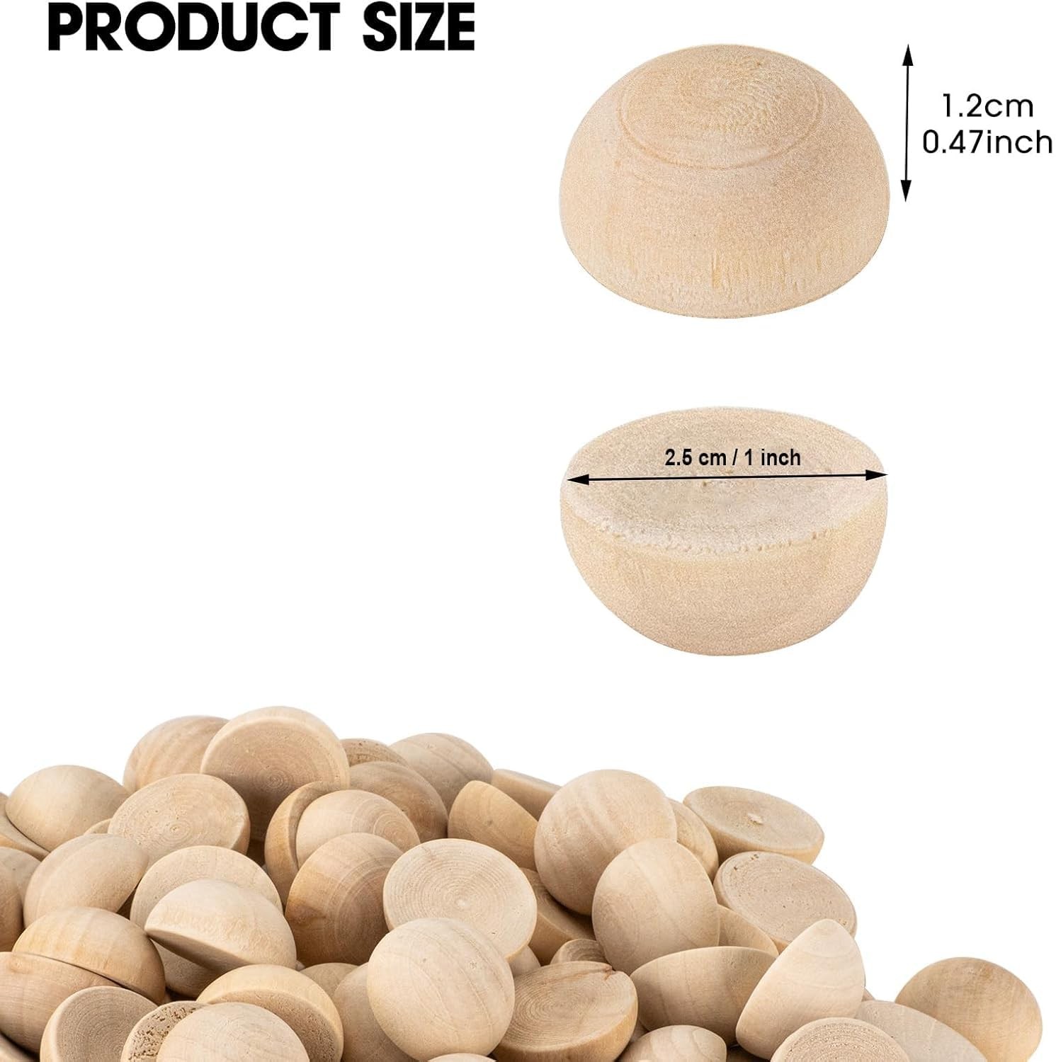 100PCS 1in Half Wooden Balls Unfinished Natural Wood Half Spheres for Crafts DIY