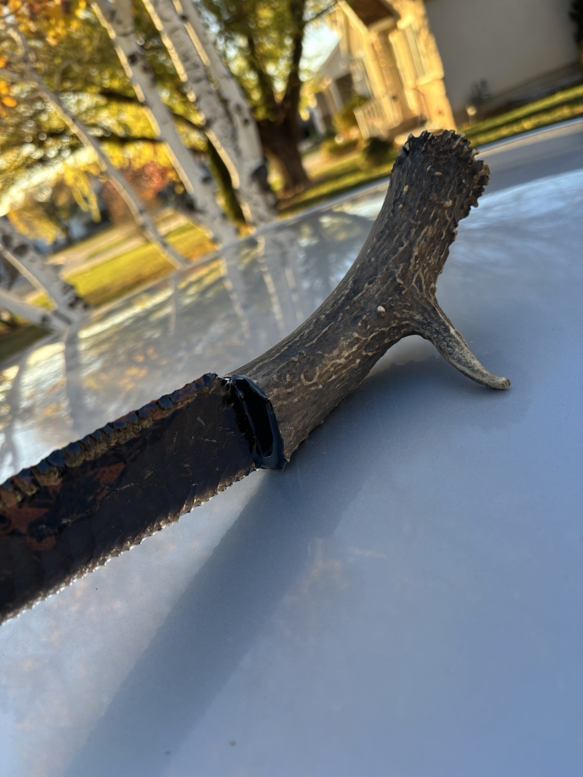 Huge Dragon Glass Obsidian Mule Deer Antler Display Knife Made By Grady Bowen