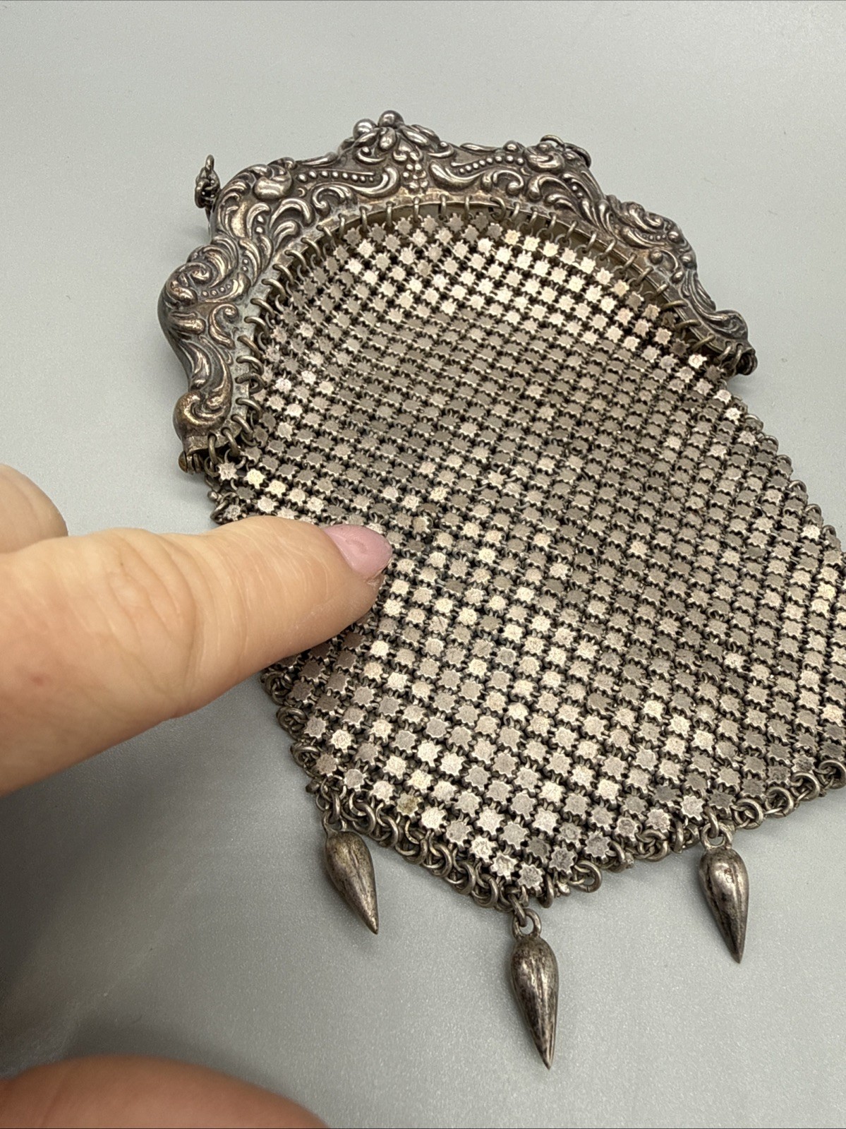 Amazing Antique Art Nouveau German Silver Purse Pouch Mesh Chainmail NICE