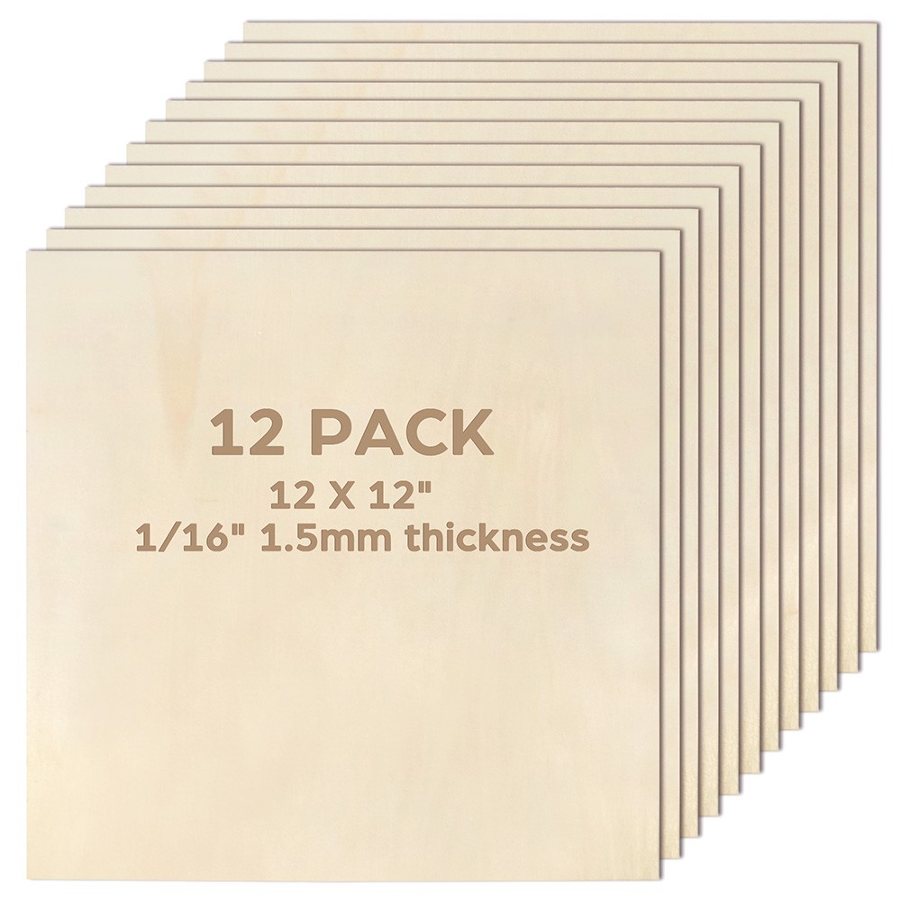 12PCS Basswood Sheets for Crafts 12 X 12 X 1/16 Inch 1.5mm Thick Plywood Sheets