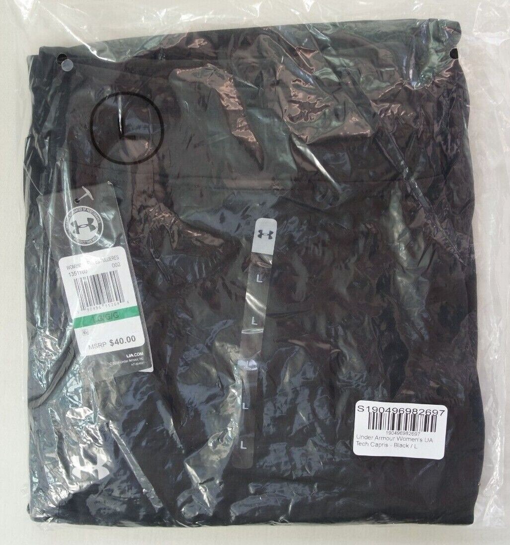 Under Armour Women's Tech Capris 3/4 Pants Large Black Athletic New MSRP$40