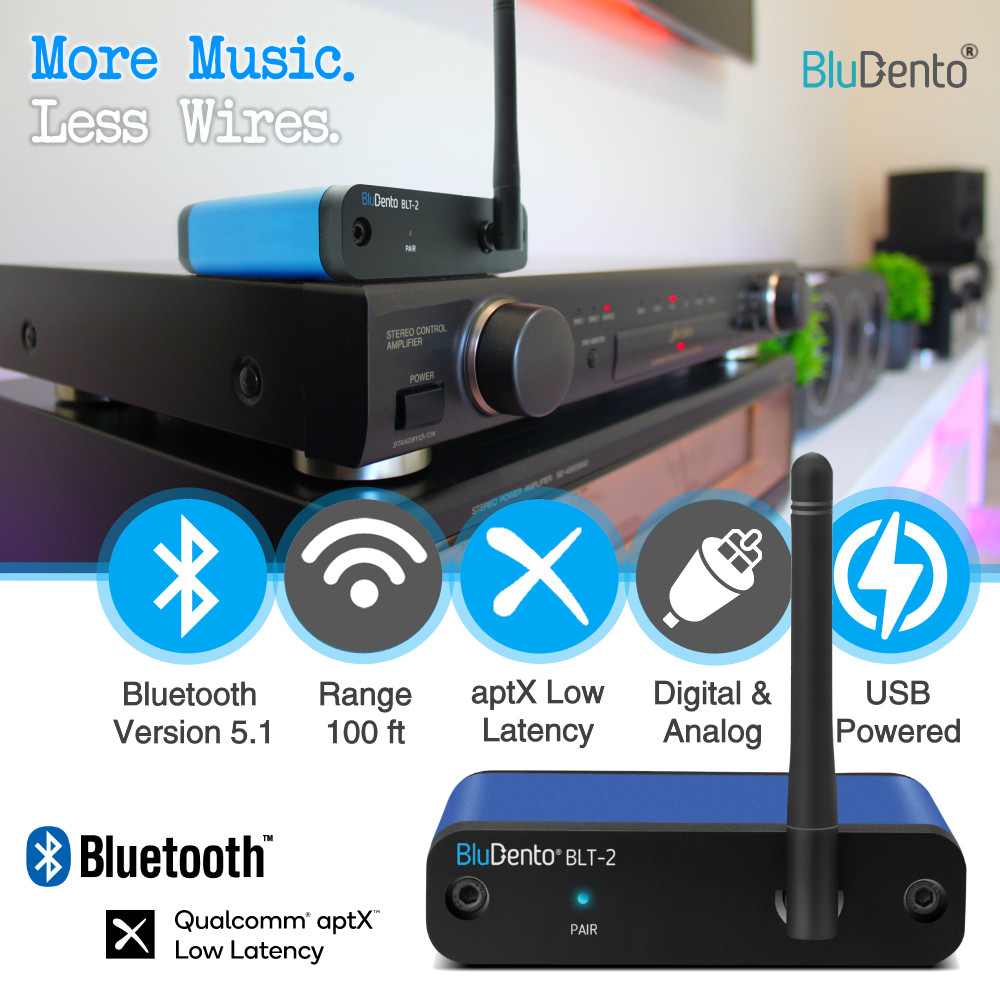 BluDento BLT-2 Hi-Fi aptX HD ACC Bluetooth Music Receiver v5.1 COAXIAL OPTICAL