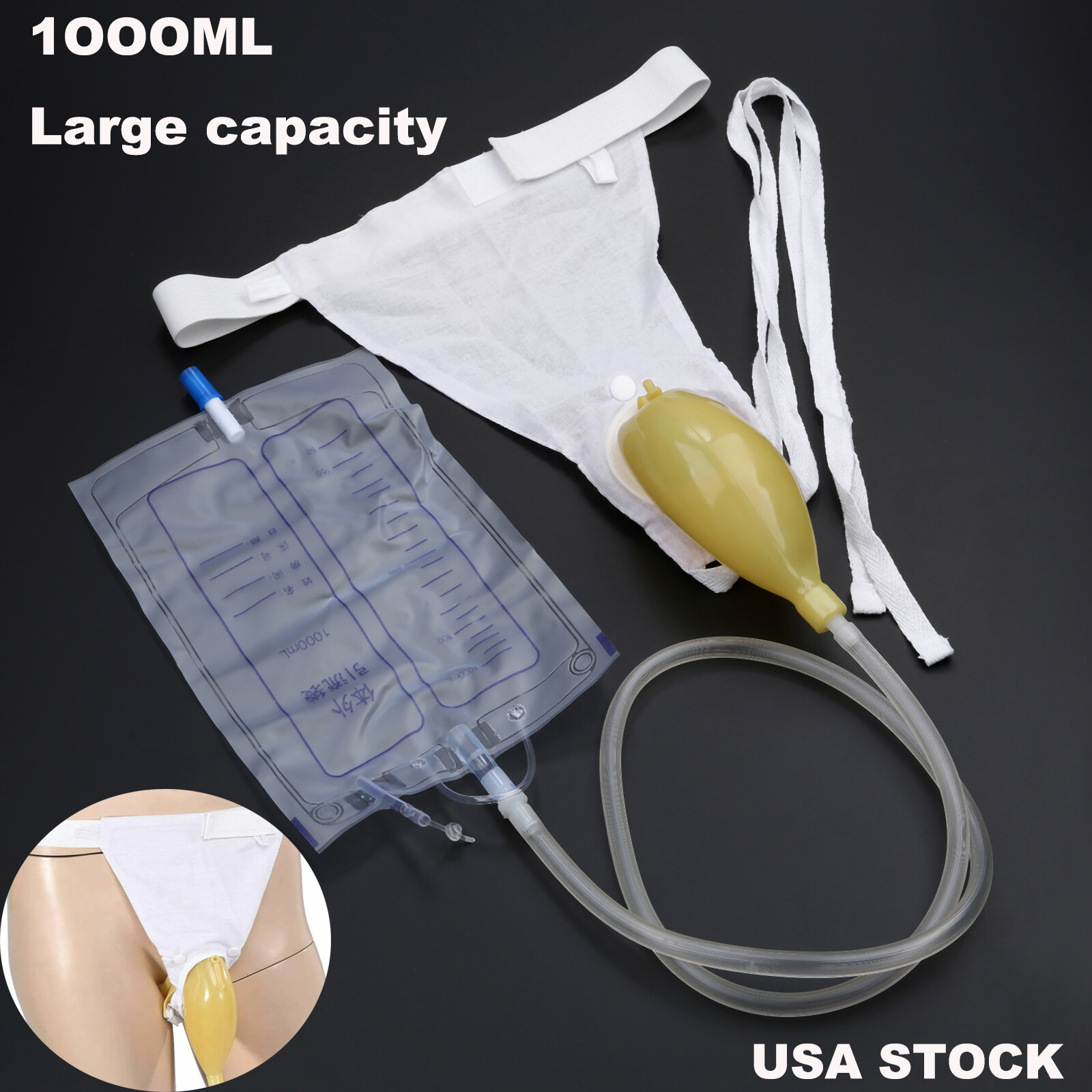 1000ml Men Portable Wearable Urinal Urine Bag Collector Toilet Male Travel US
