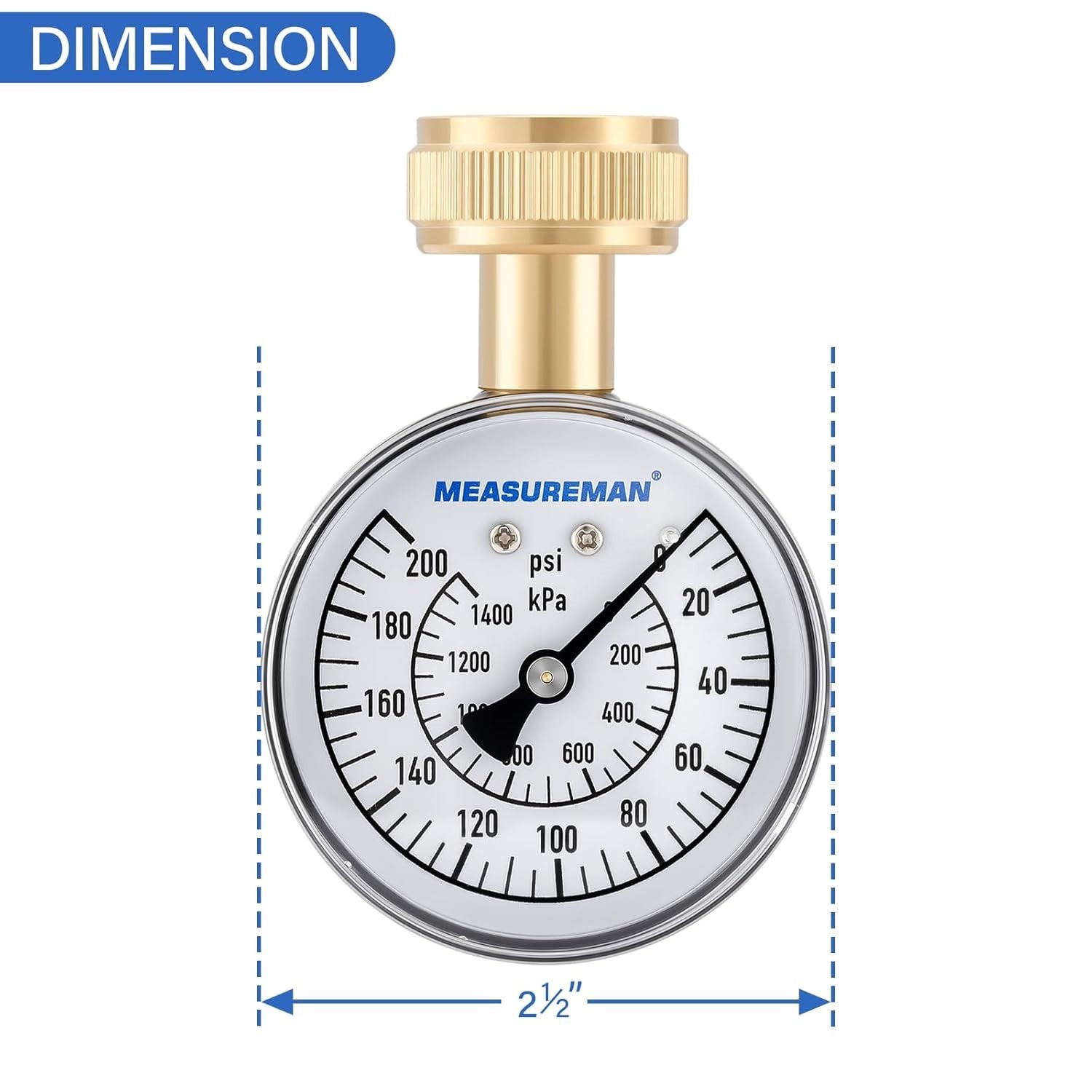 Water Pressure Gauge, 0-200 PSI Water Pressure Tester with 2-1/2 Inch Dial & ...