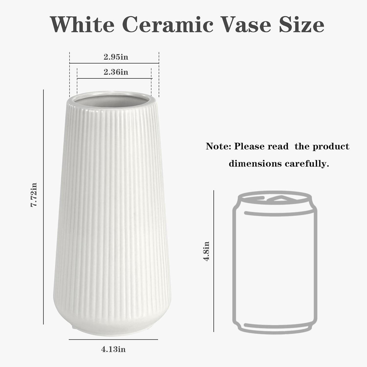 White Ceramic Vase, Small Cute Flower Vase for Pampas Grass, Home, and Decor