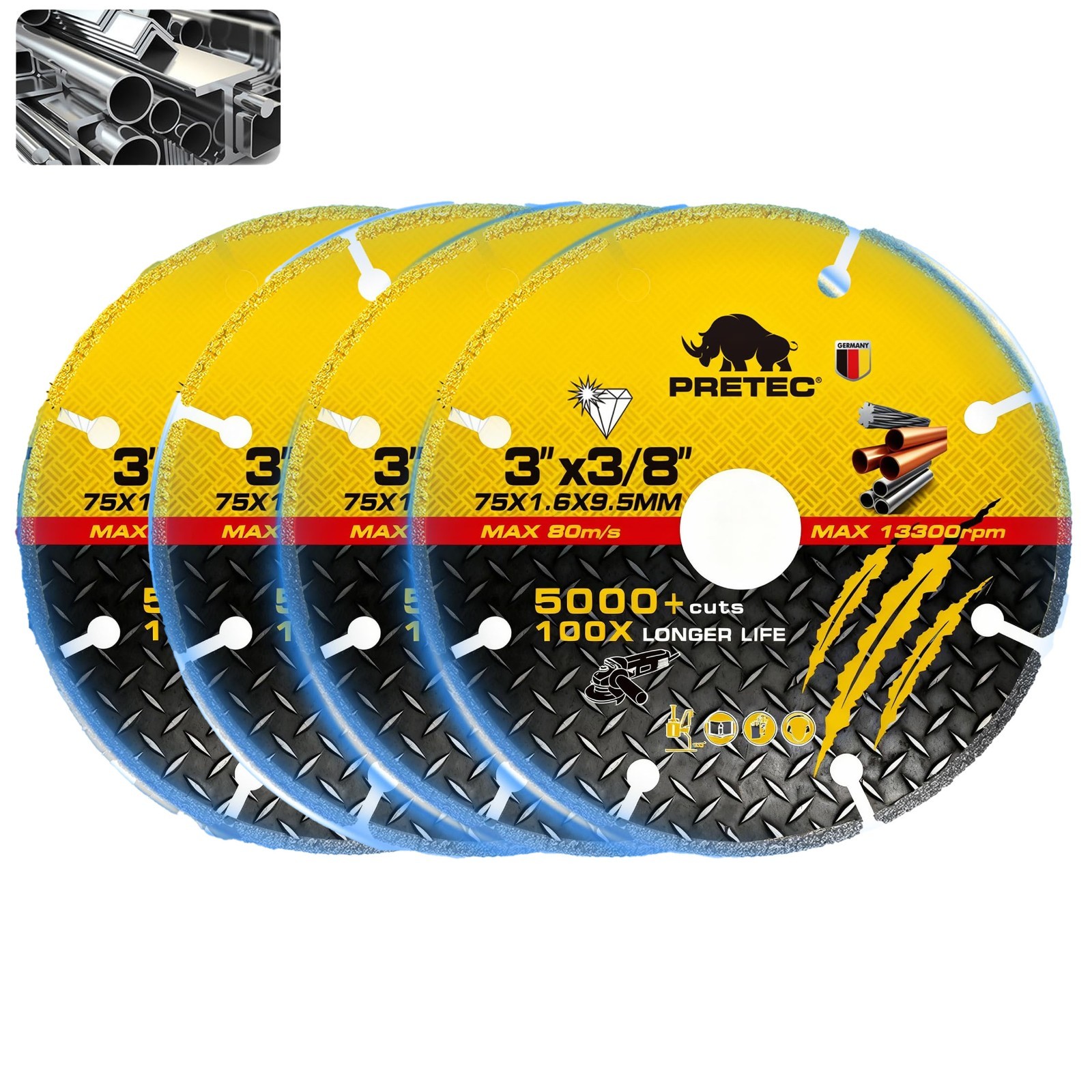 3"Diamond Cut Off Wheel 3/8"Arbor for Angle Grinder Metal Disc Wet Dry 5000+Cuts