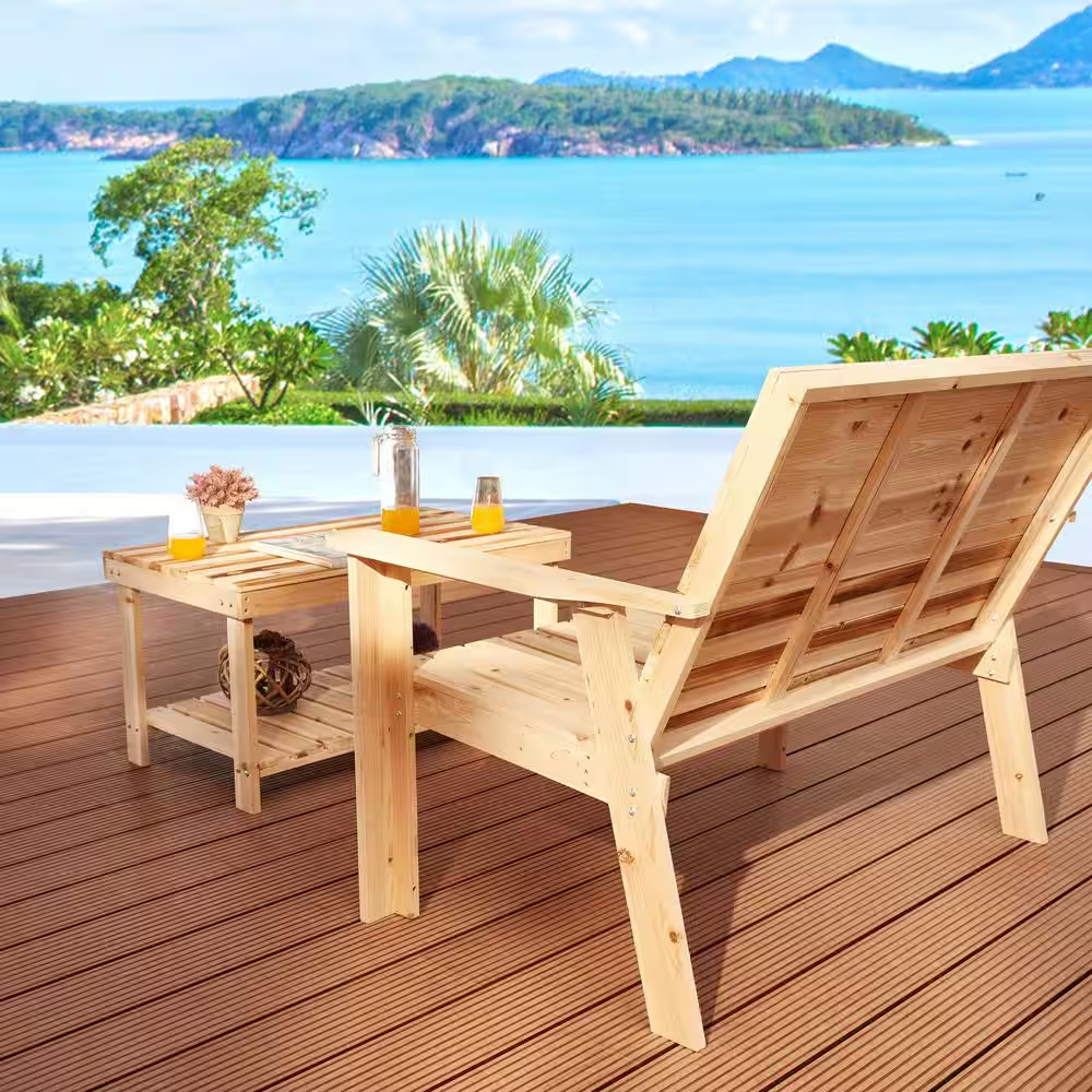2-Piece Wood Patio Conversation Set with Engraved Bench and Coffee Table
