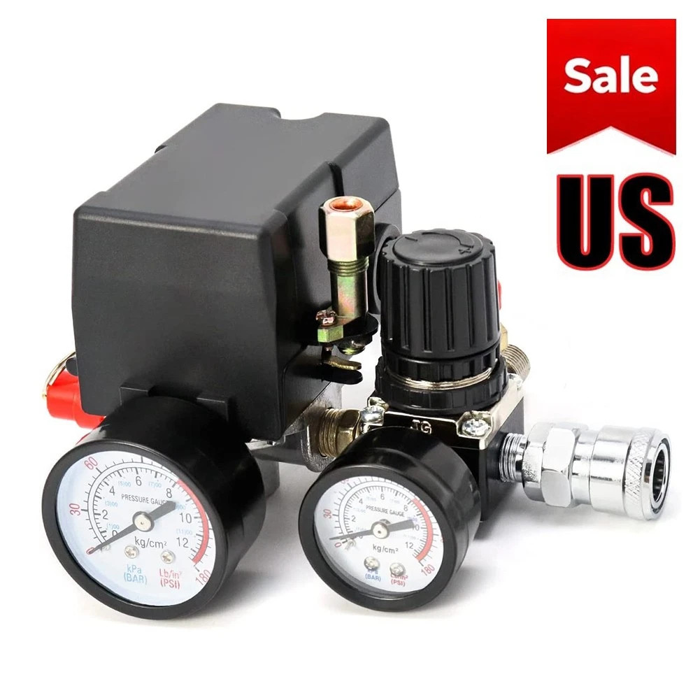 Air Compressor Pressure Switch Control Valve 90-120PSI Pressure Regulator Gauge
